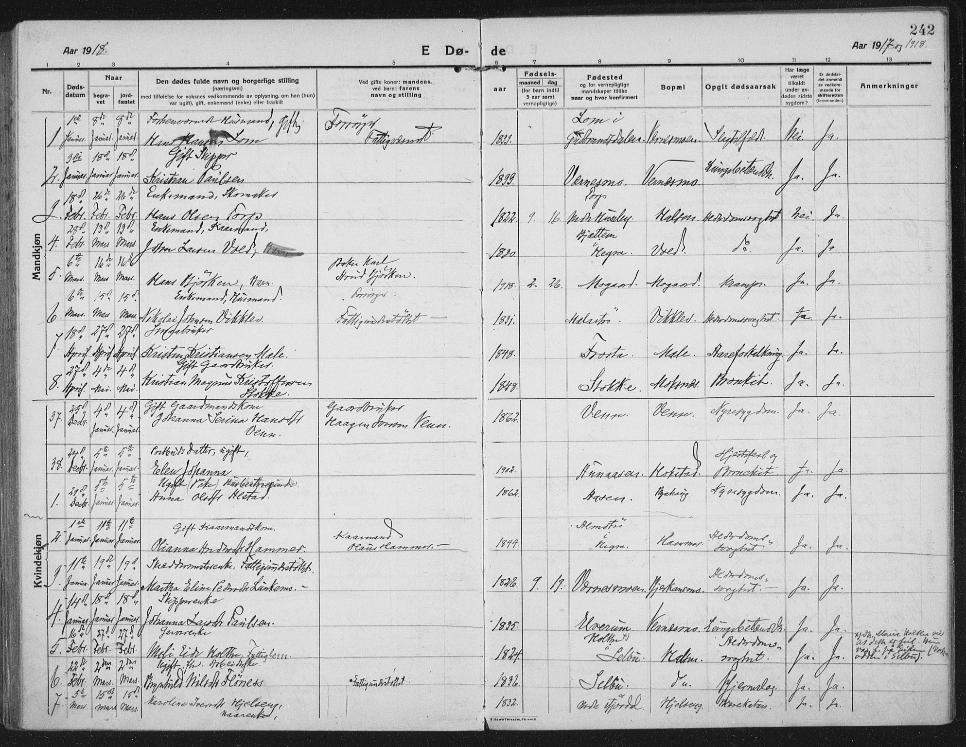 Ministerialprotokoller, klokkerbøker og fødselsregistre - Nord-Trøndelag, SAT/A-1458/709/L0083: Parish register (official) no. 709A23, 1916-1928, p. 242