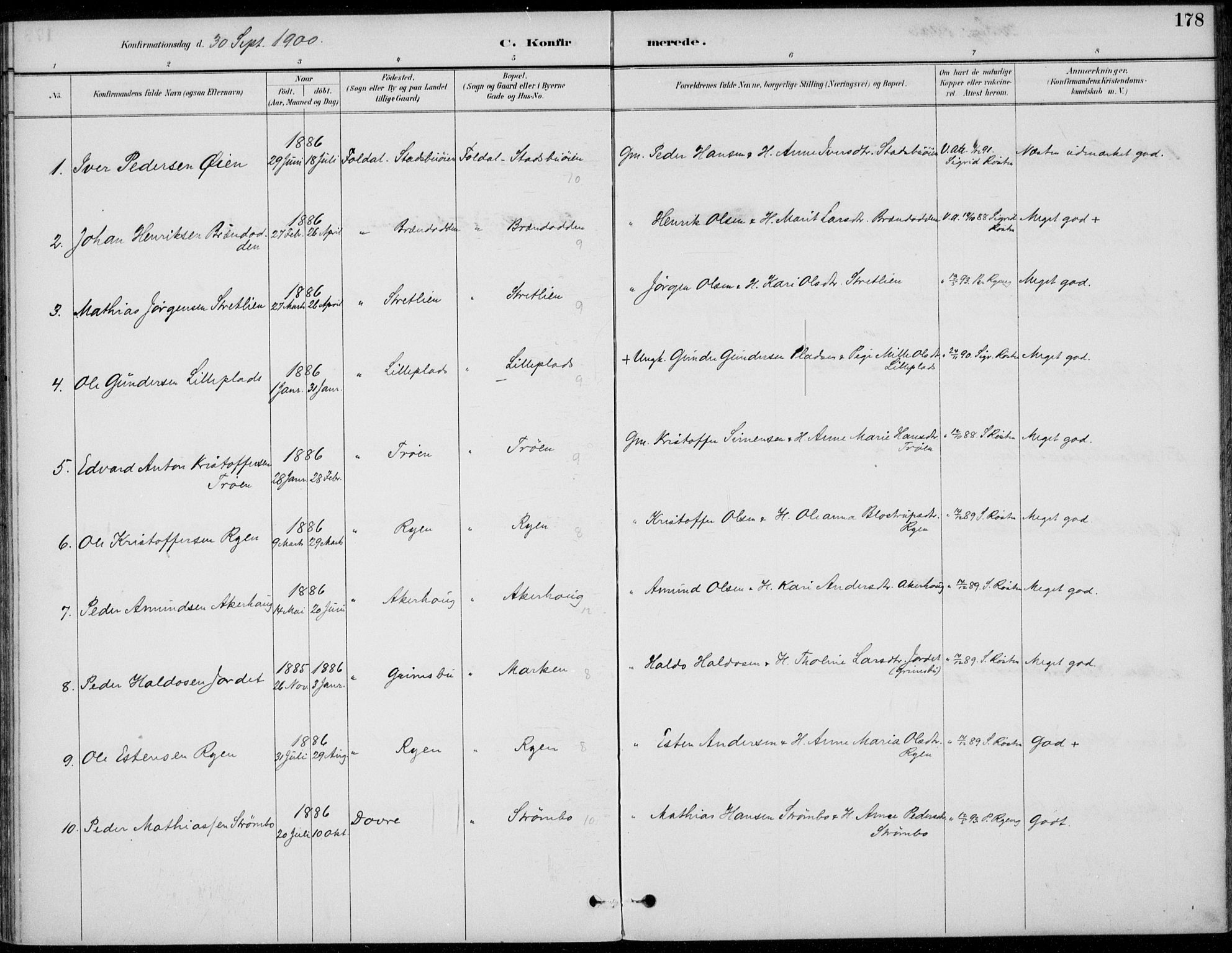 Alvdal prestekontor, SAH/PREST-060/H/Ha/Haa/L0003: Parish register (official) no. 3, 1886-1912, p. 178