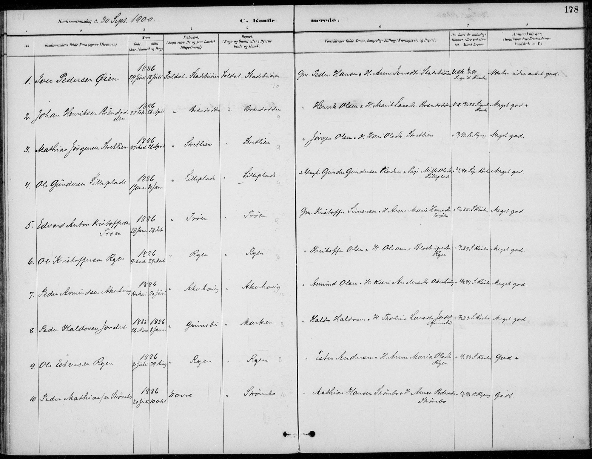 Alvdal prestekontor, AV/SAH-PREST-060/H/Ha/Haa/L0003: Parish register (official) no. 3, 1886-1912, p. 178