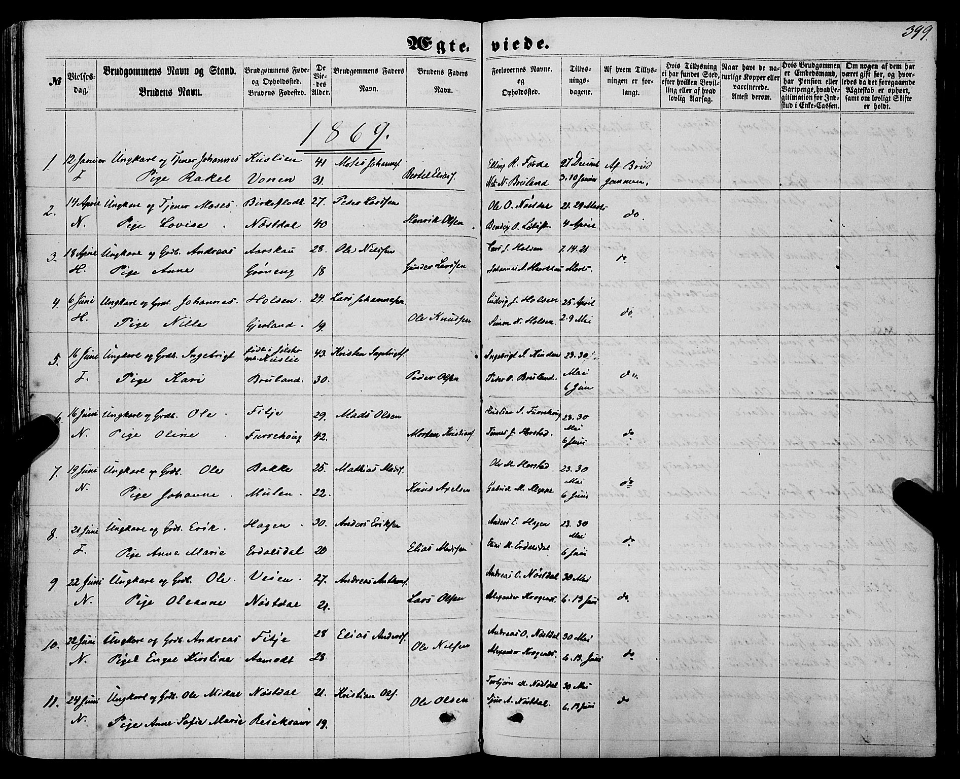 Førde sokneprestembete, SAB/A-79901/H/Haa/Haaa/L0009: Parish register (official) no. A 9, 1861-1877, p. 399