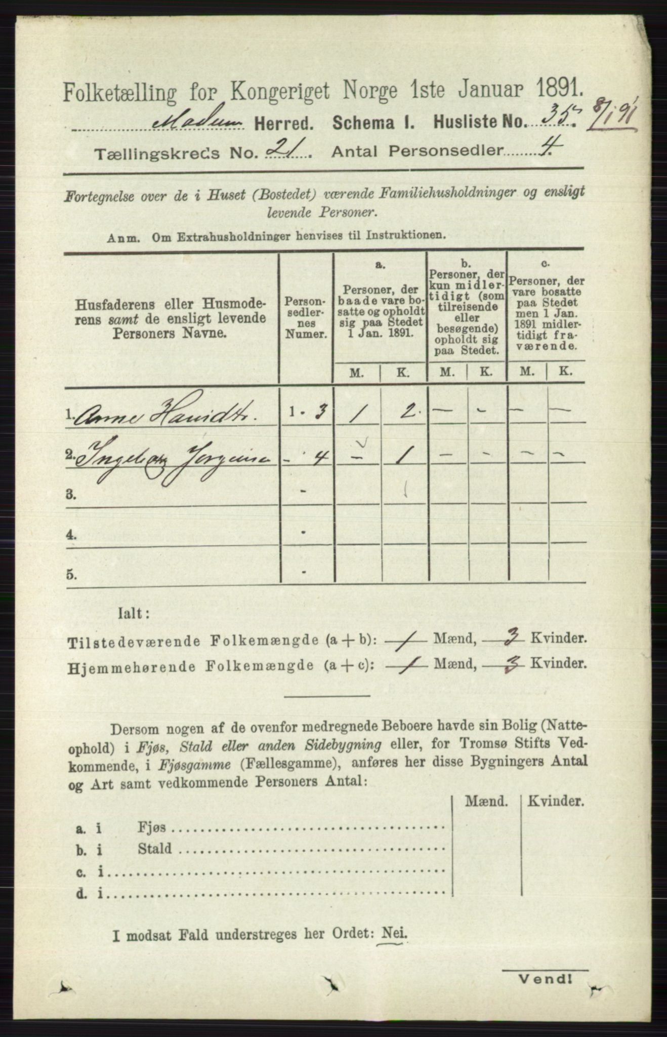 RA, 1891 census for 0623 Modum, 1891, p. 8098