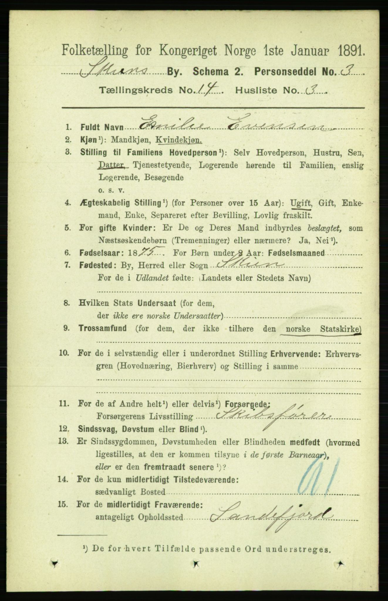 RA, 1891 census for 0806 Skien, 1891, p. 4291