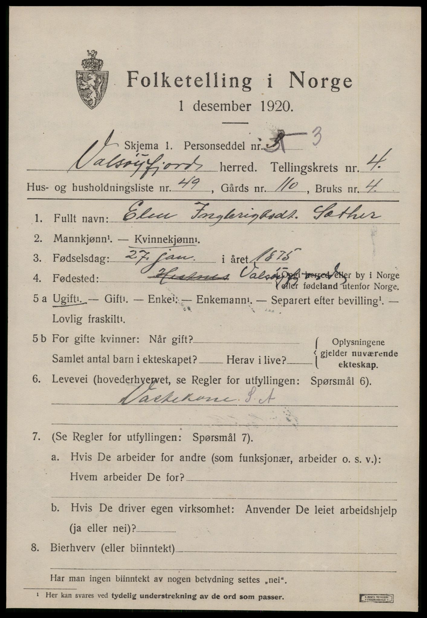 SAT, 1920 census for Valsøyfjord, 1920, p. 2373