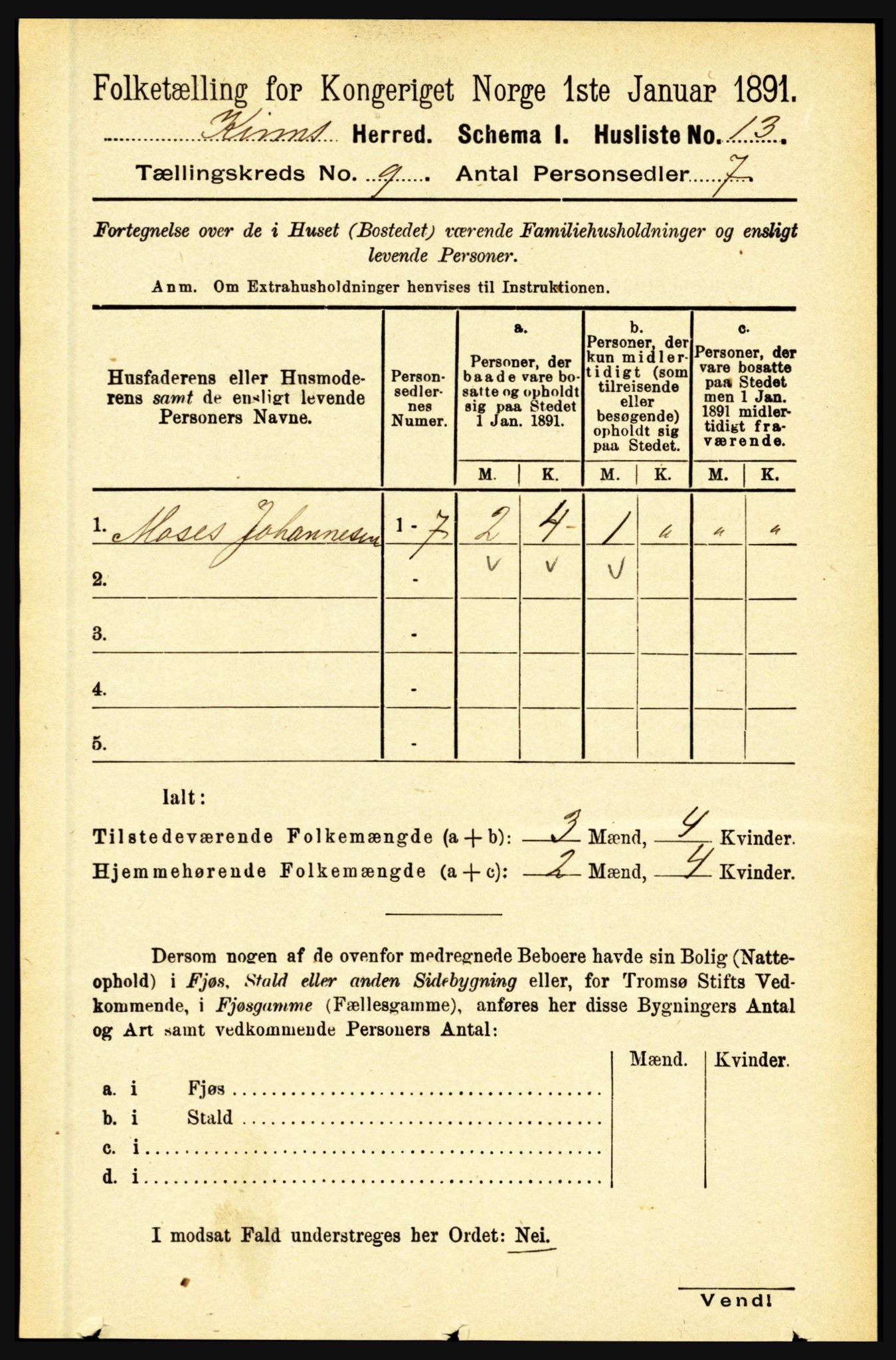 RA, 1891 census for 1437 Kinn, 1891, p. 3413