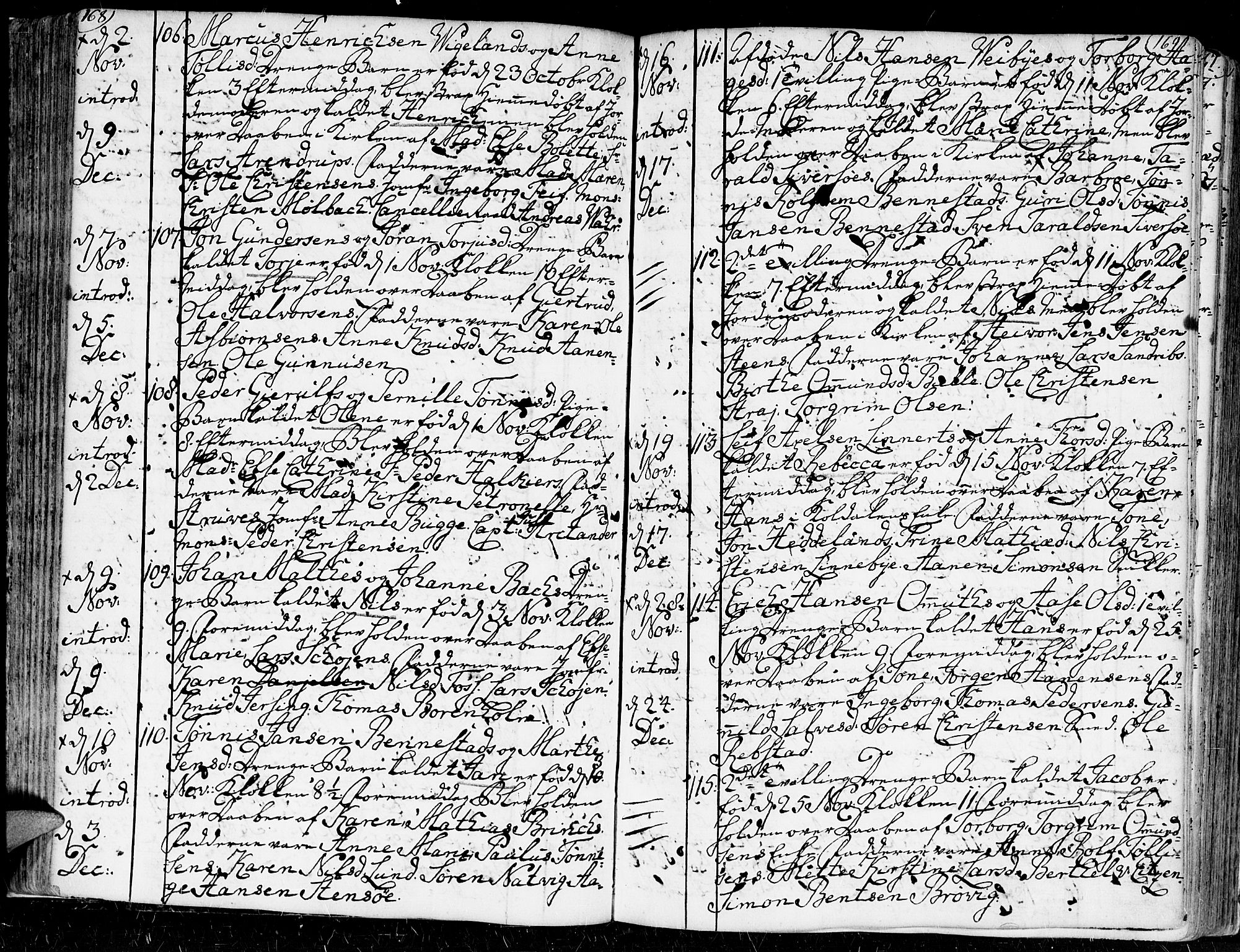 Kristiansand domprosti, SAK/1112-0006/F/Fa/L0002: Parish register (official) no. A 2, 1755-1778, p. 168-169