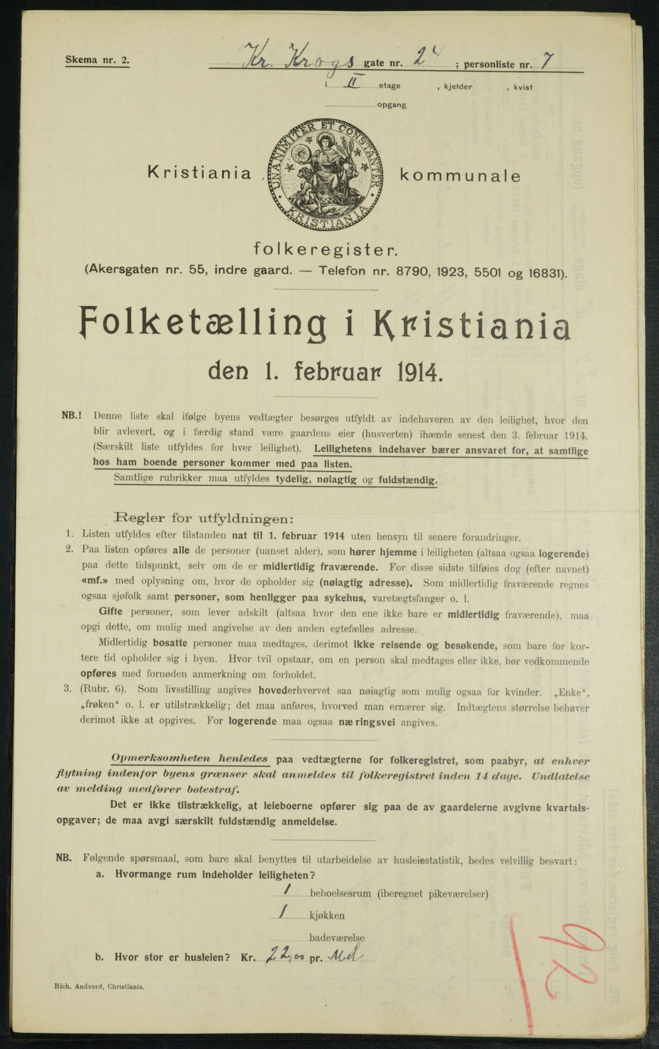 OBA, Municipal Census 1914 for Kristiania, 1914, p. 12036