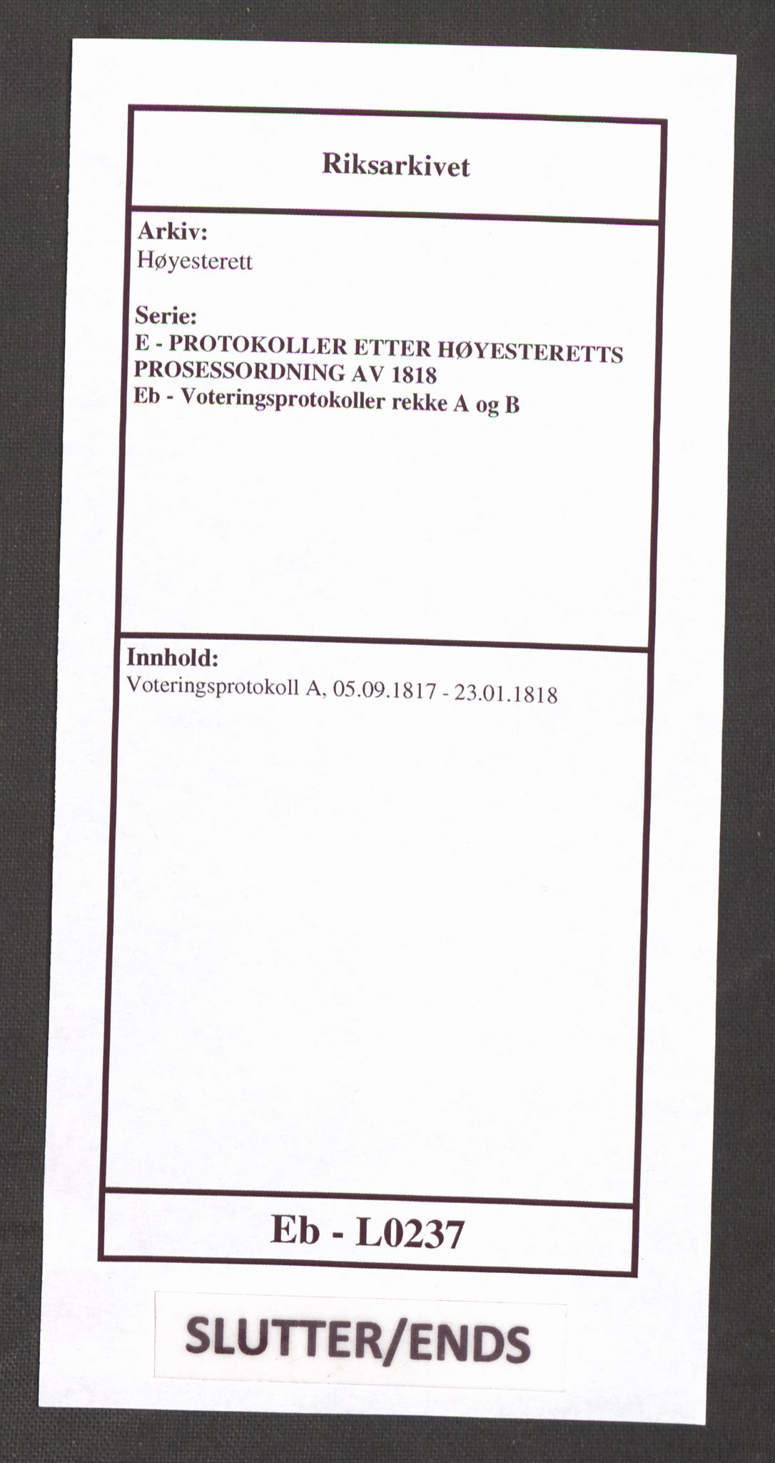 Høyesterett, RA/S-1002/E/Eb/Ebb/L0003/0003: Voteringsprotokoller / Voteringsprotokoll, 1817-1818