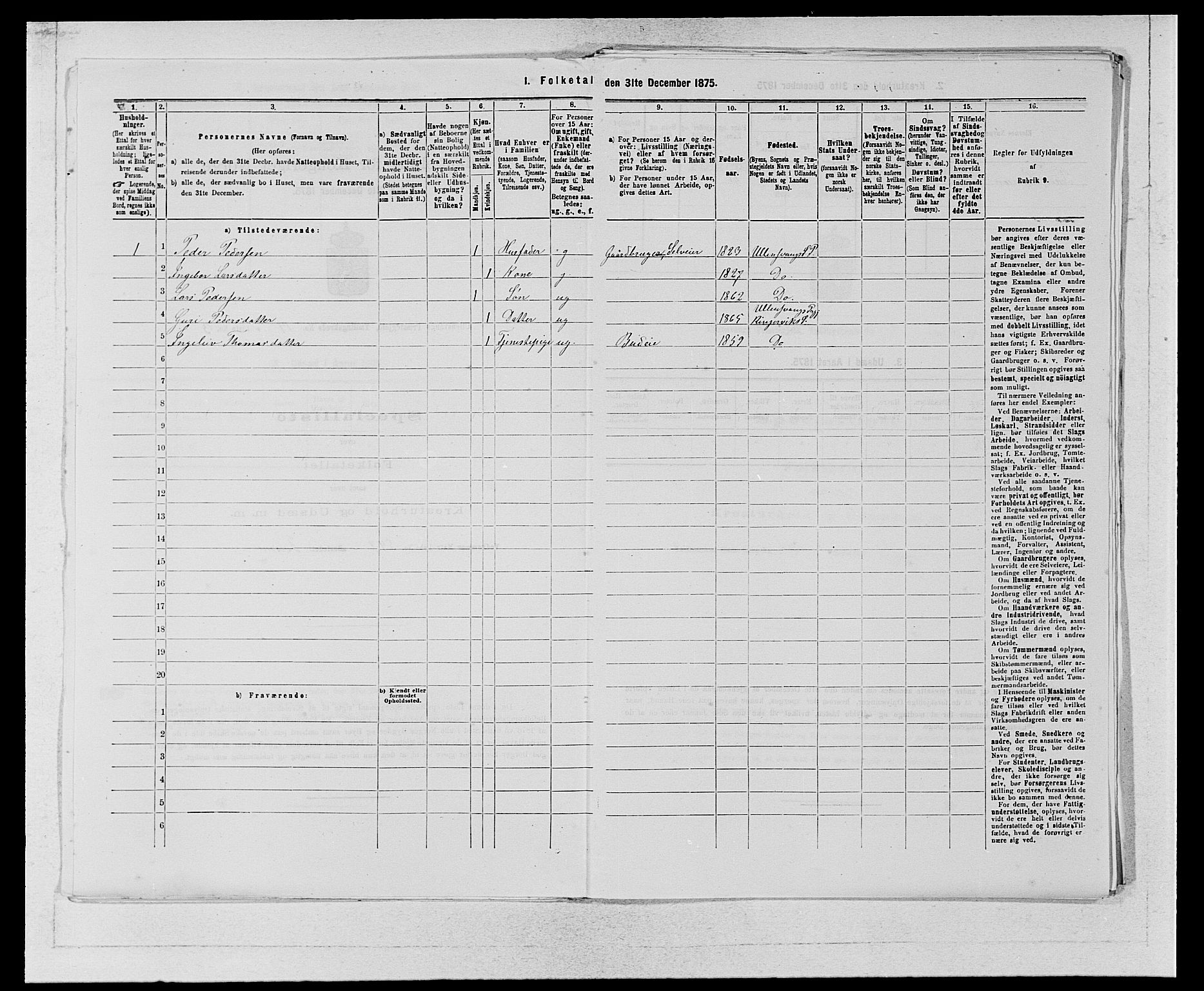 SAB, 1875 census for 1230P Ullensvang, 1875, p. 1395