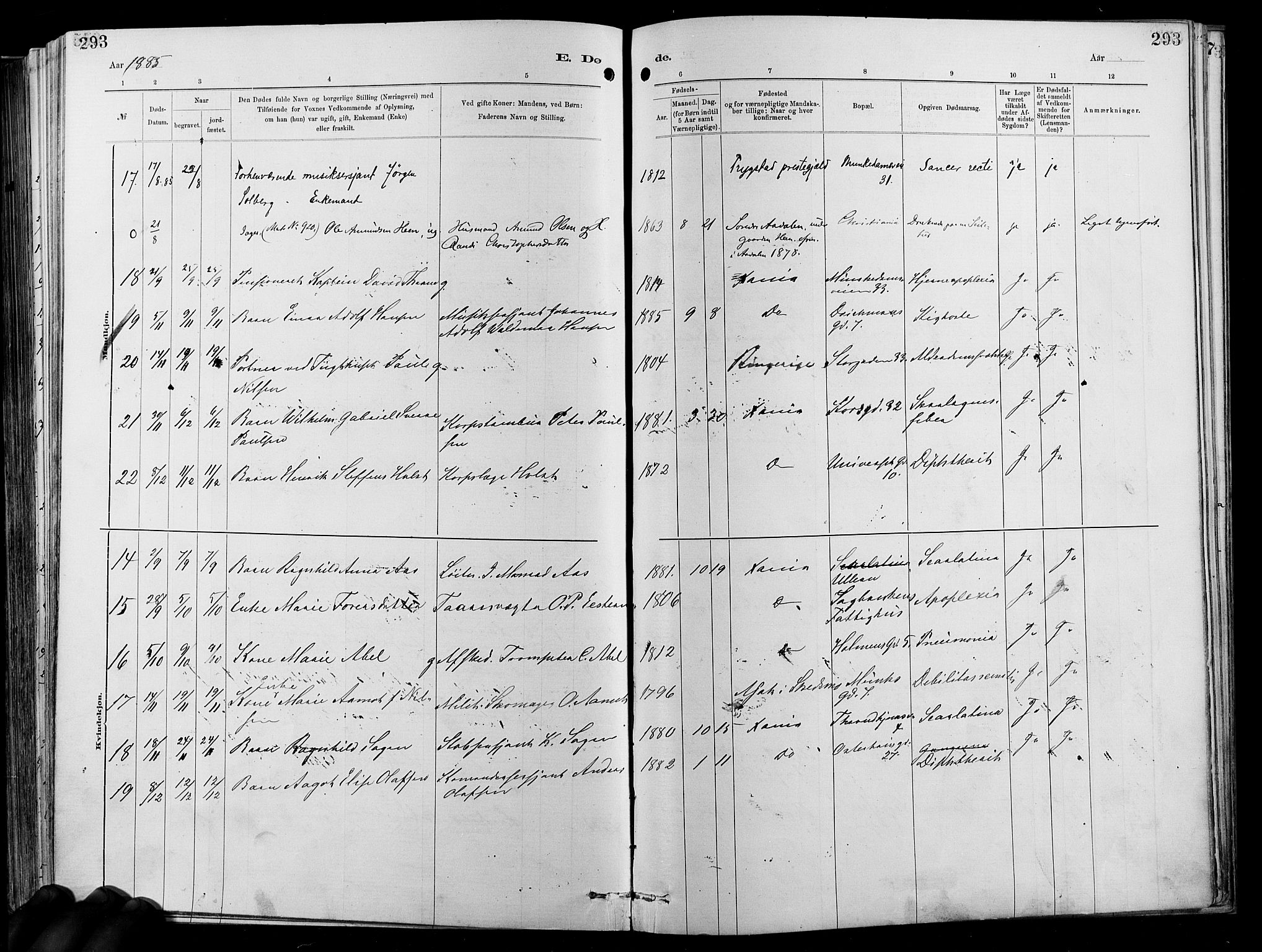 Garnisonsmenigheten Kirkebøker, SAO/A-10846/F/Fa/L0012: Parish register (official) no. 12, 1880-1893, p. 293