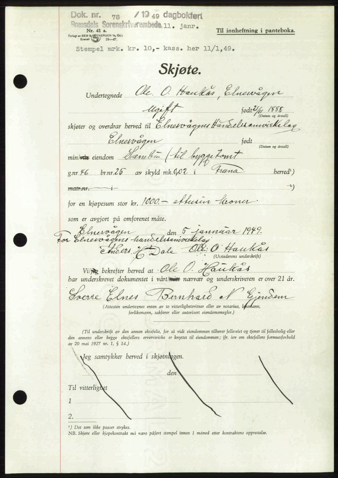 Romsdal sorenskriveri, AV/SAT-A-4149/1/2/2C: Mortgage book no. A28, 1948-1949, Diary no: : 78/1949