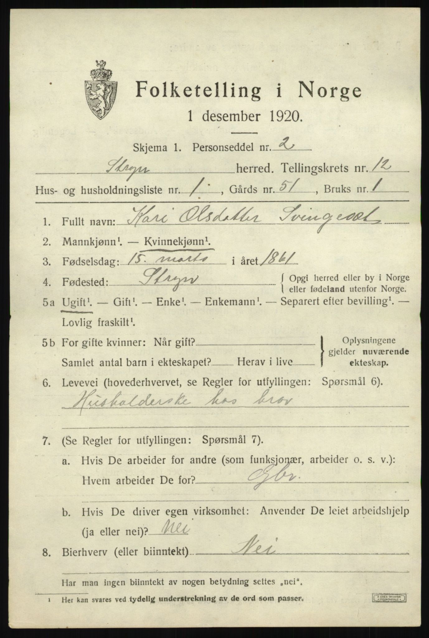 SAB, 1920 census for Stryn, 1920, p. 5462