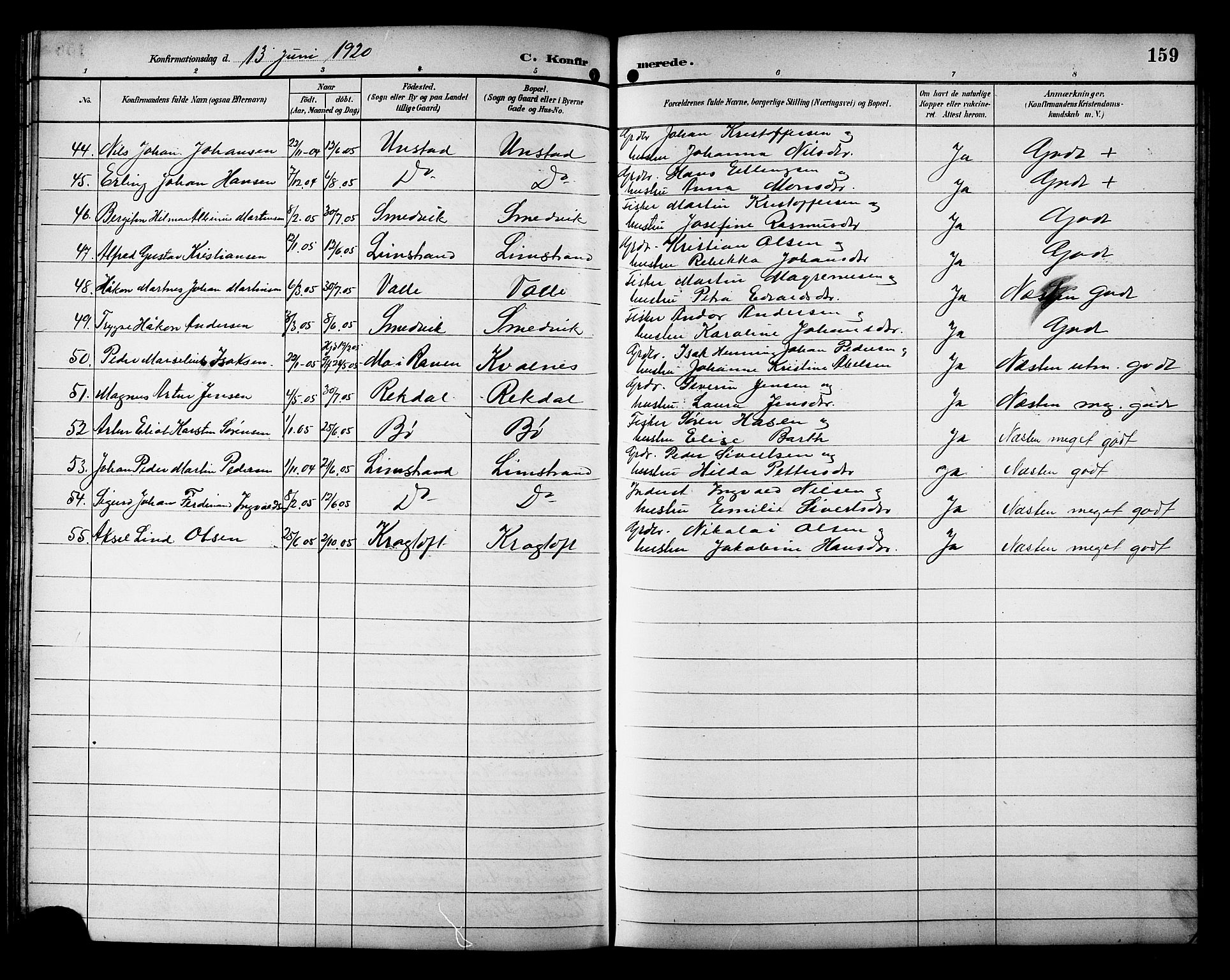 Ministerialprotokoller, klokkerbøker og fødselsregistre - Nordland, AV/SAT-A-1459/880/L1141: Parish register (copy) no. 880C03, 1893-1928, p. 159