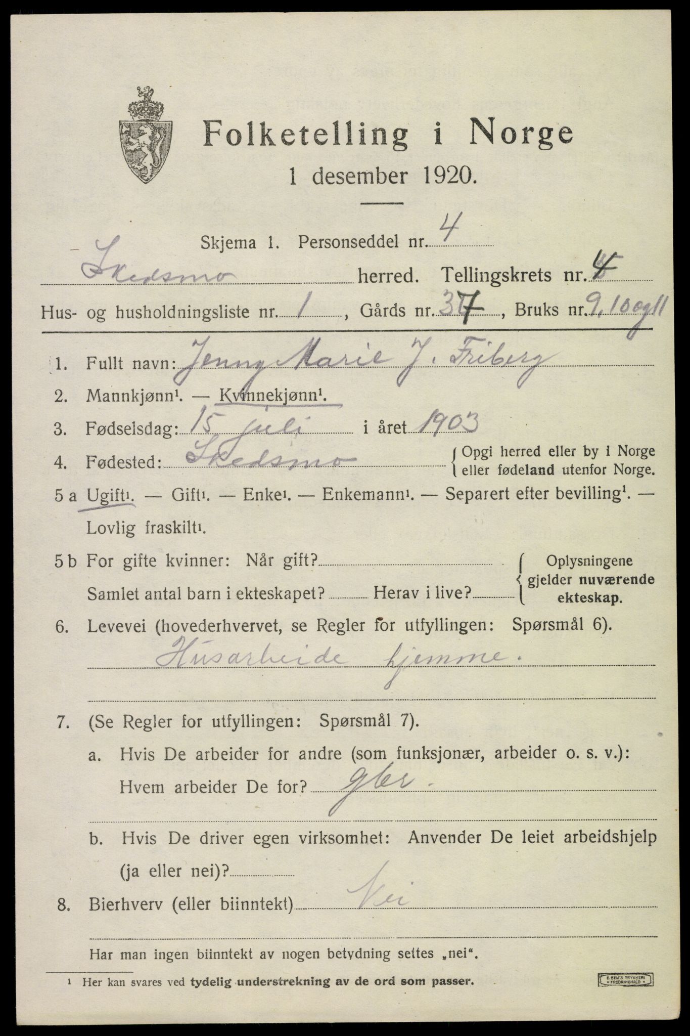 SAO, 1920 census for Skedsmo, 1920, p. 4305