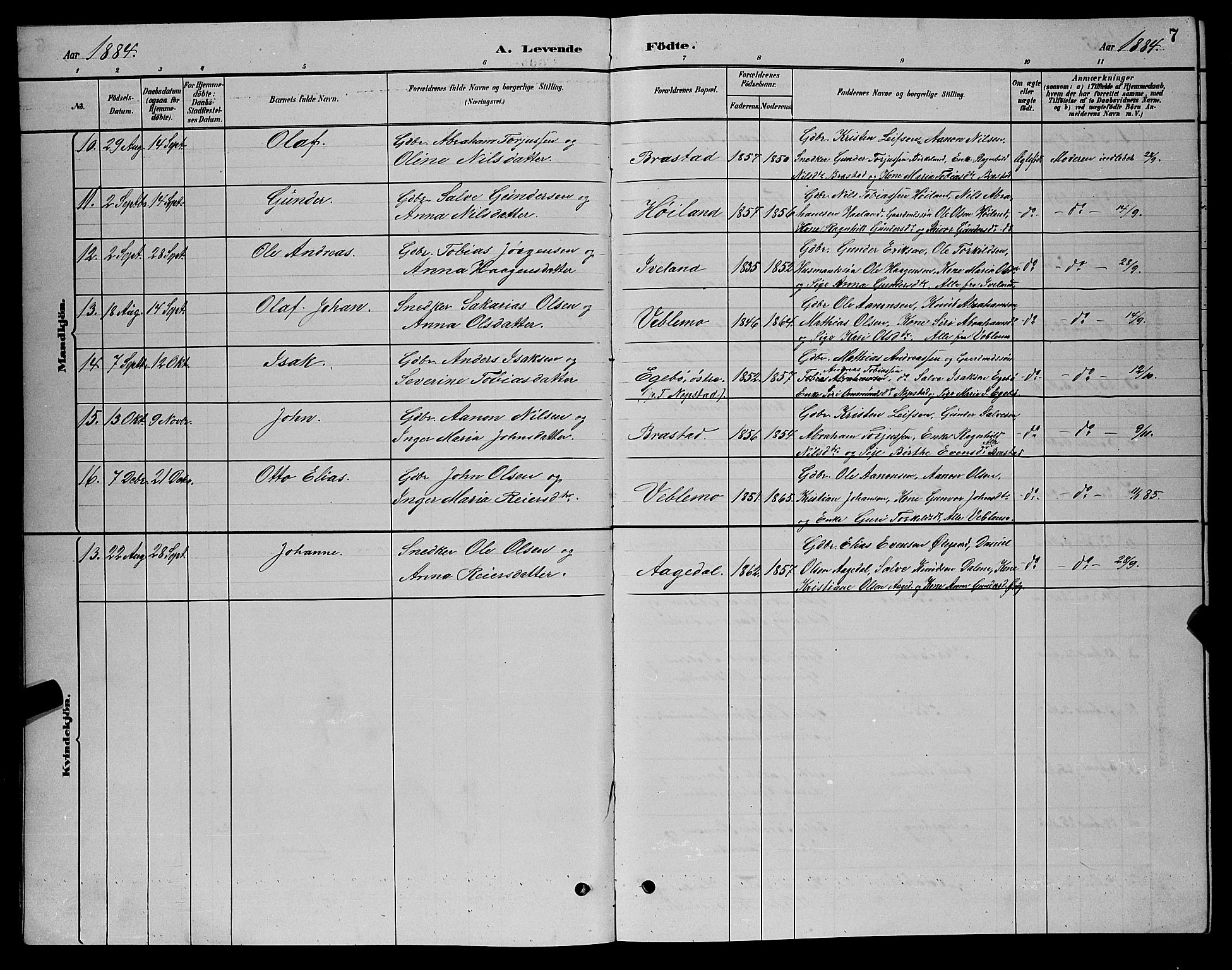 Nord-Audnedal sokneprestkontor, SAK/1111-0032/F/Fb/Fba/L0003: Parish register (copy) no. B 3, 1881-1900, p. 7