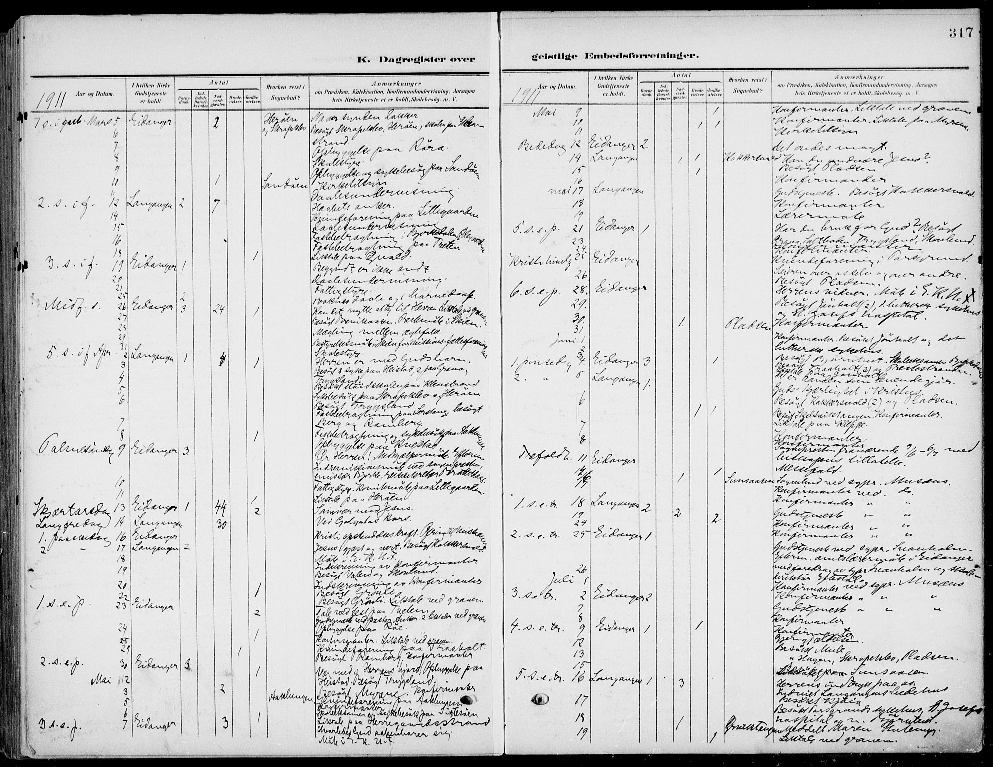 Eidanger kirkebøker, AV/SAKO-A-261/F/Fa/L0013: Parish register (official) no. 13, 1900-1913, p. 317
