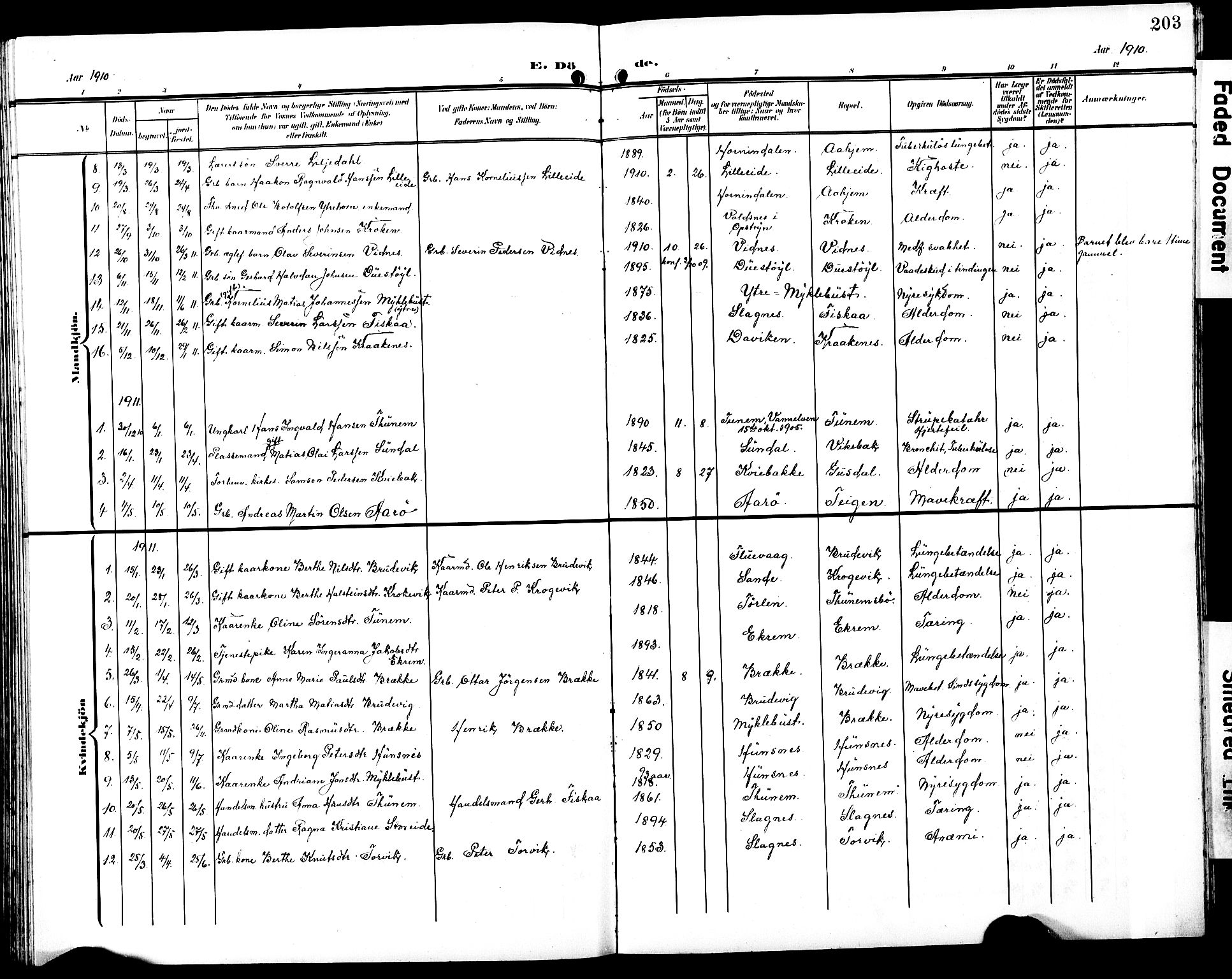 Ministerialprotokoller, klokkerbøker og fødselsregistre - Møre og Romsdal, SAT/A-1454/501/L0018: Parish register (copy) no. 501C04, 1902-1930, p. 203