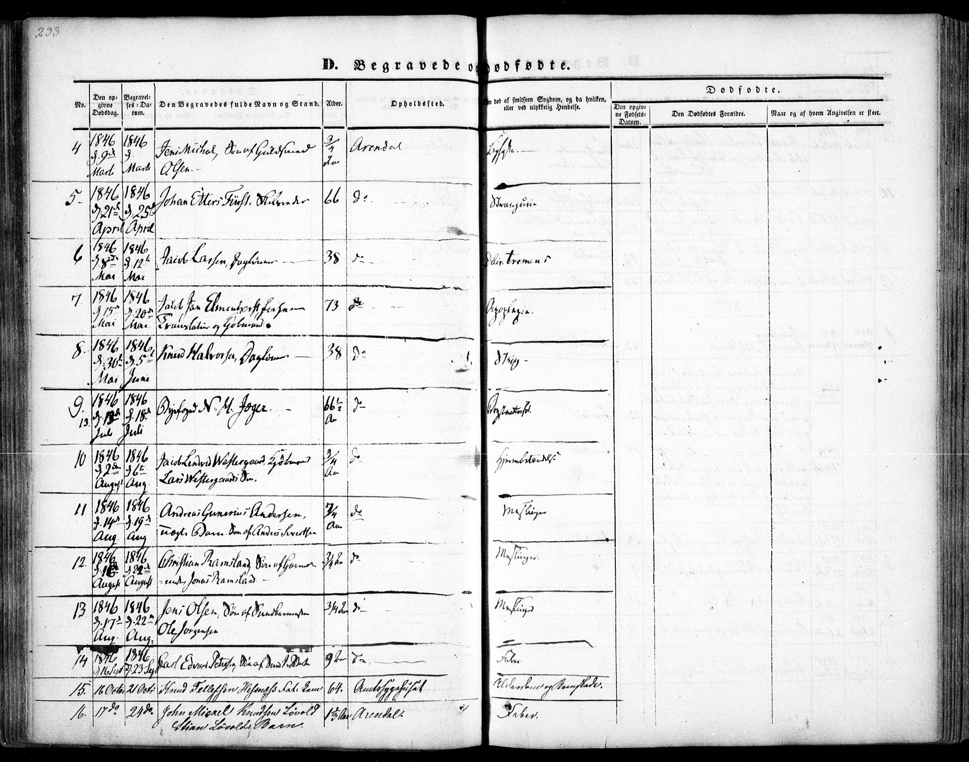 Arendal sokneprestkontor, Trefoldighet, SAK/1111-0040/F/Fa/L0005: Parish register (official) no. A 5, 1838-1854, p. 233