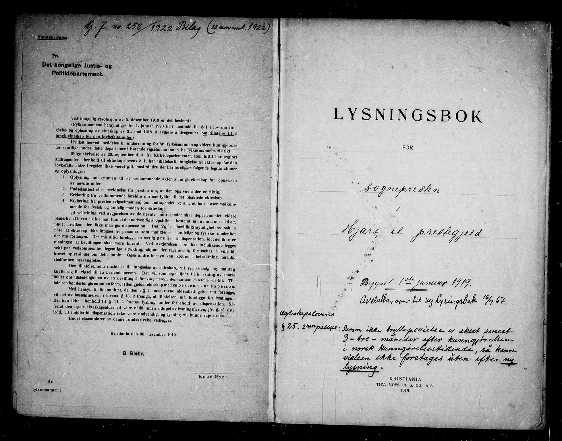 Hjartdal kirkebøker, AV/SAKO-A-270/H/Ha/L0001: Banns register no. 1, 1919-1967
