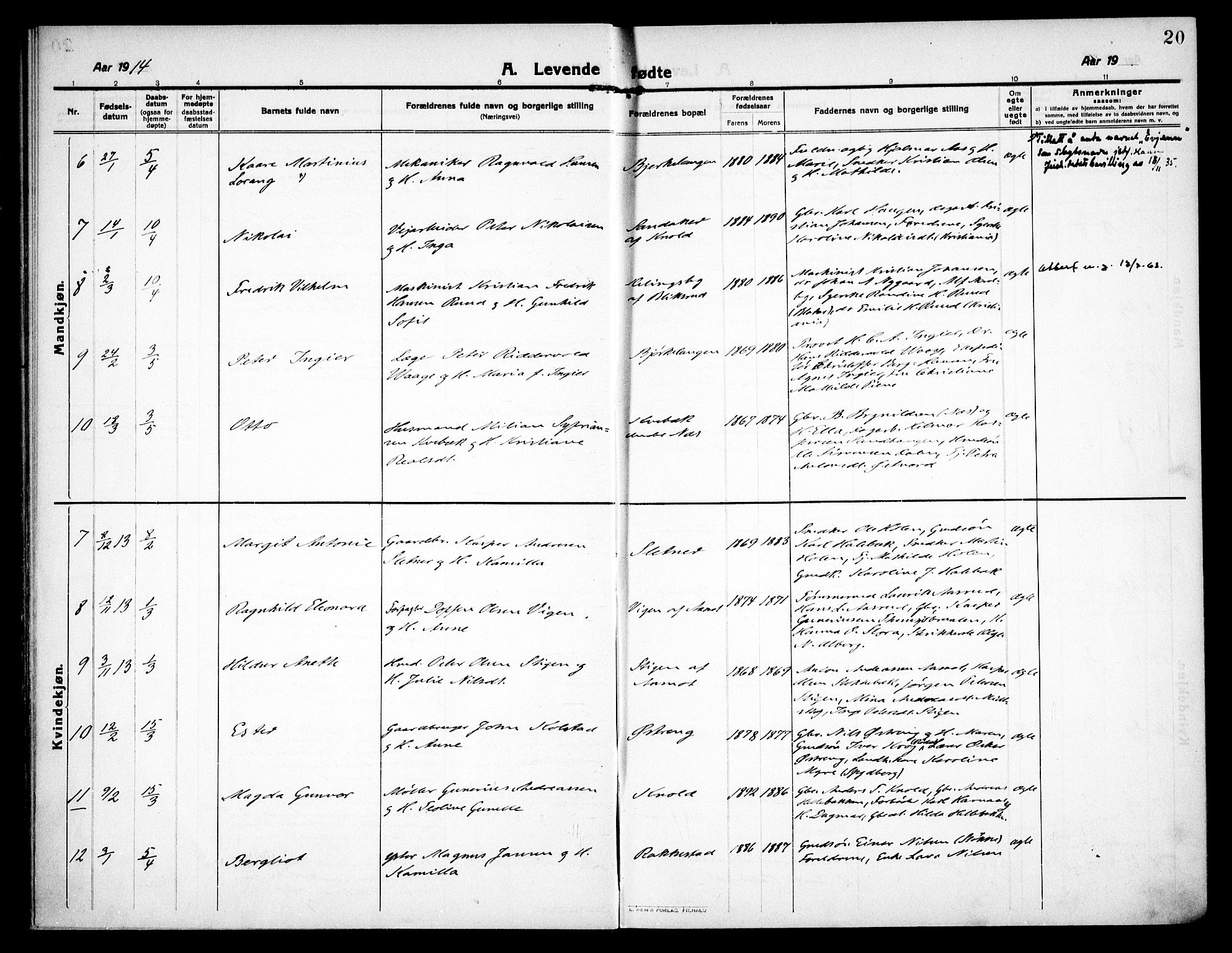 Høland prestekontor Kirkebøker, AV/SAO-A-10346a/F/Fa/L0016: Parish register (official) no. I 16, 1912-1921, p. 20