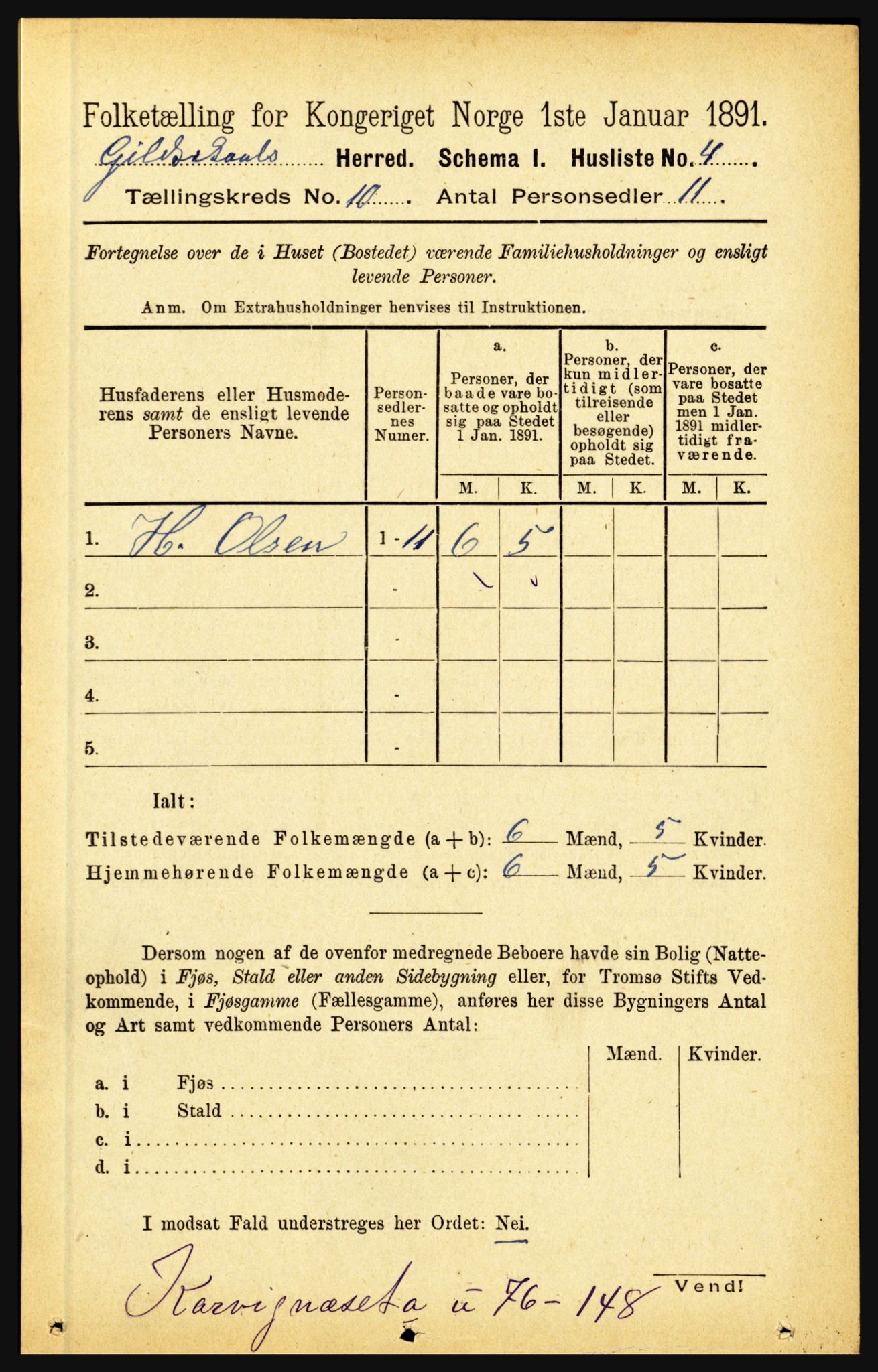 RA, 1891 census for 1838 Gildeskål, 1891, p. 2901