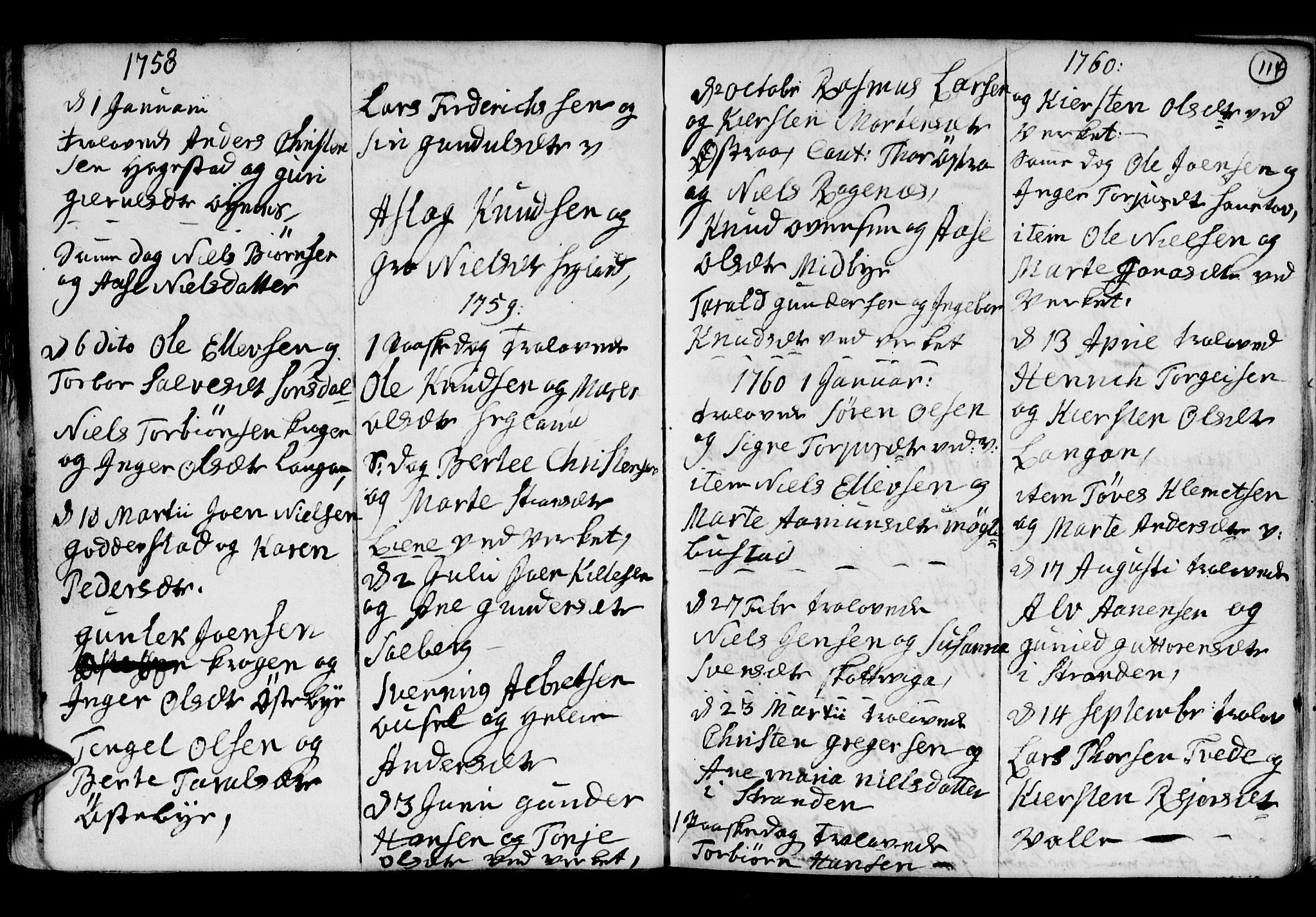 Holt sokneprestkontor, SAK/1111-0021/F/Fb/L0005: Parish register (copy) no. B 5, 1746-1764, p. 114