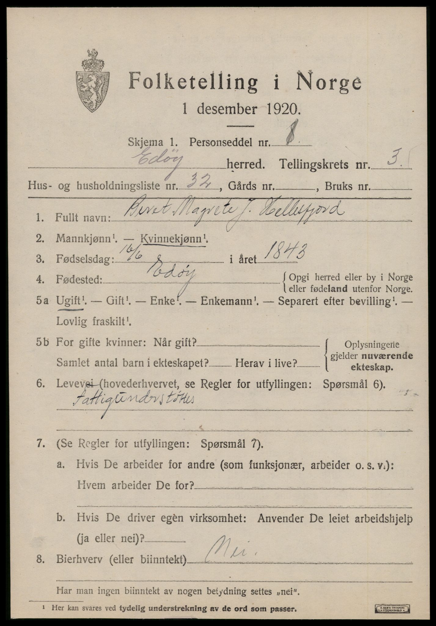 SAT, 1920 census for Edøy, 1920, p. 1308