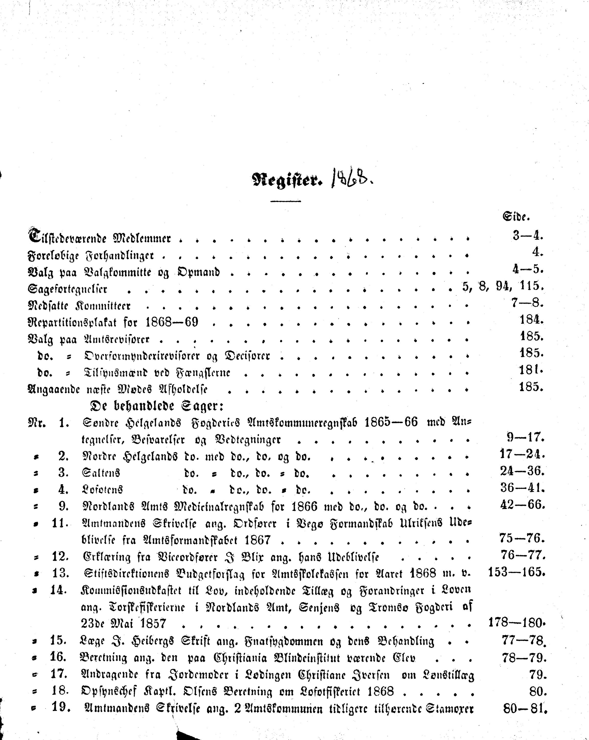 Nordland Fylkeskommune. Fylkestinget, AIN/NFK-17/176/A/Ac/L0005: Fylkestingsforhandlinger 1866-1870, 1866-1870