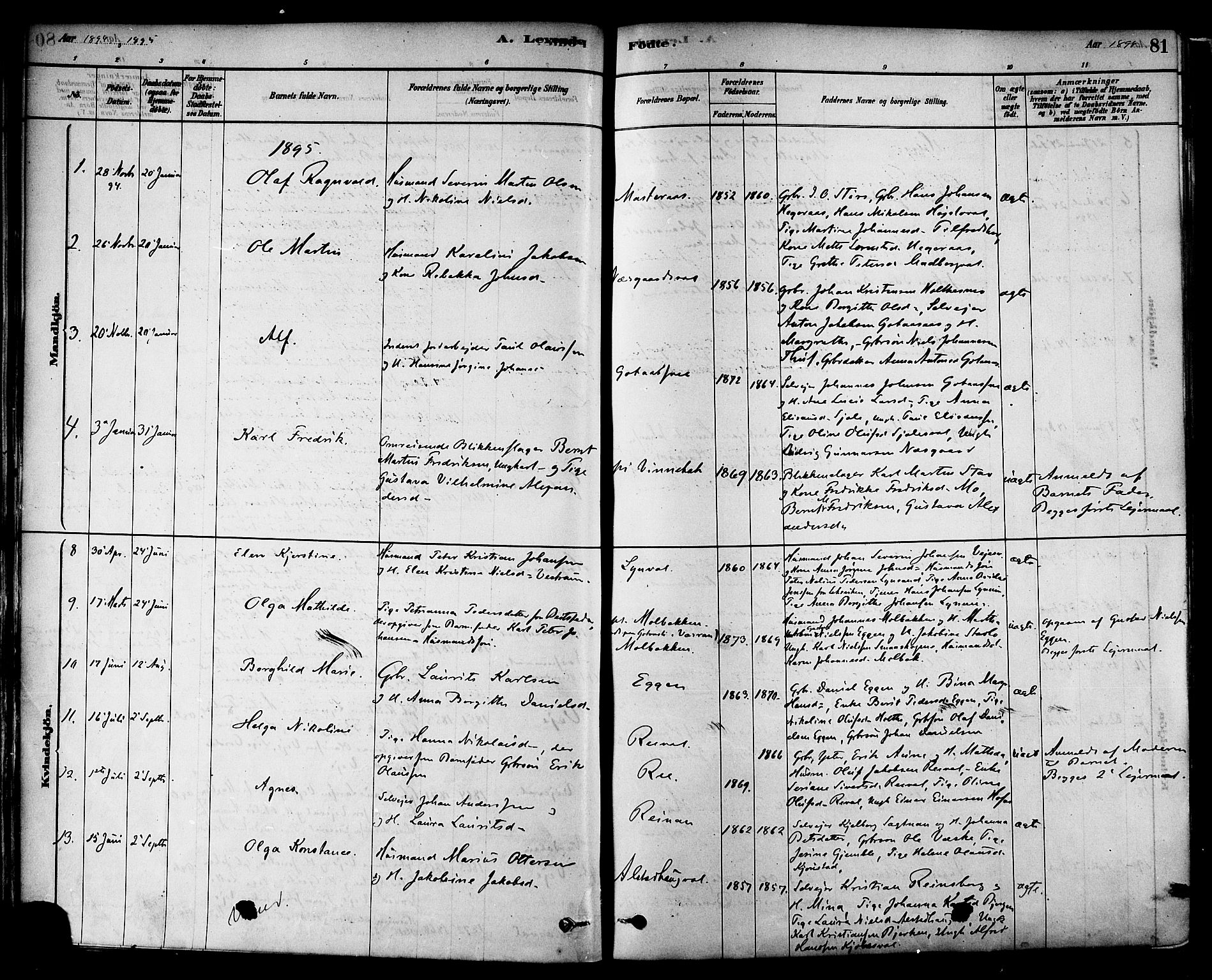 Ministerialprotokoller, klokkerbøker og fødselsregistre - Nord-Trøndelag, SAT/A-1458/717/L0159: Parish register (official) no. 717A09, 1878-1898, p. 81