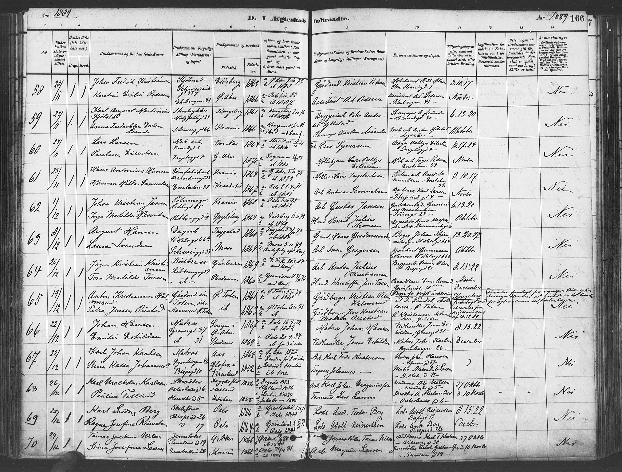Gamlebyen prestekontor Kirkebøker, AV/SAO-A-10884/F/Fa/L0006: Parish register (official) no. 6, 1881-1890, p. 166