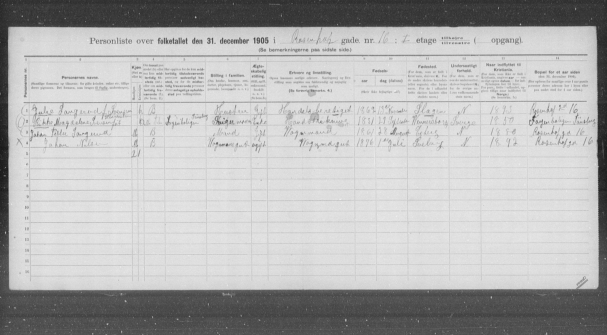 OBA, Municipal Census 1905 for Kristiania, 1905, p. 44115