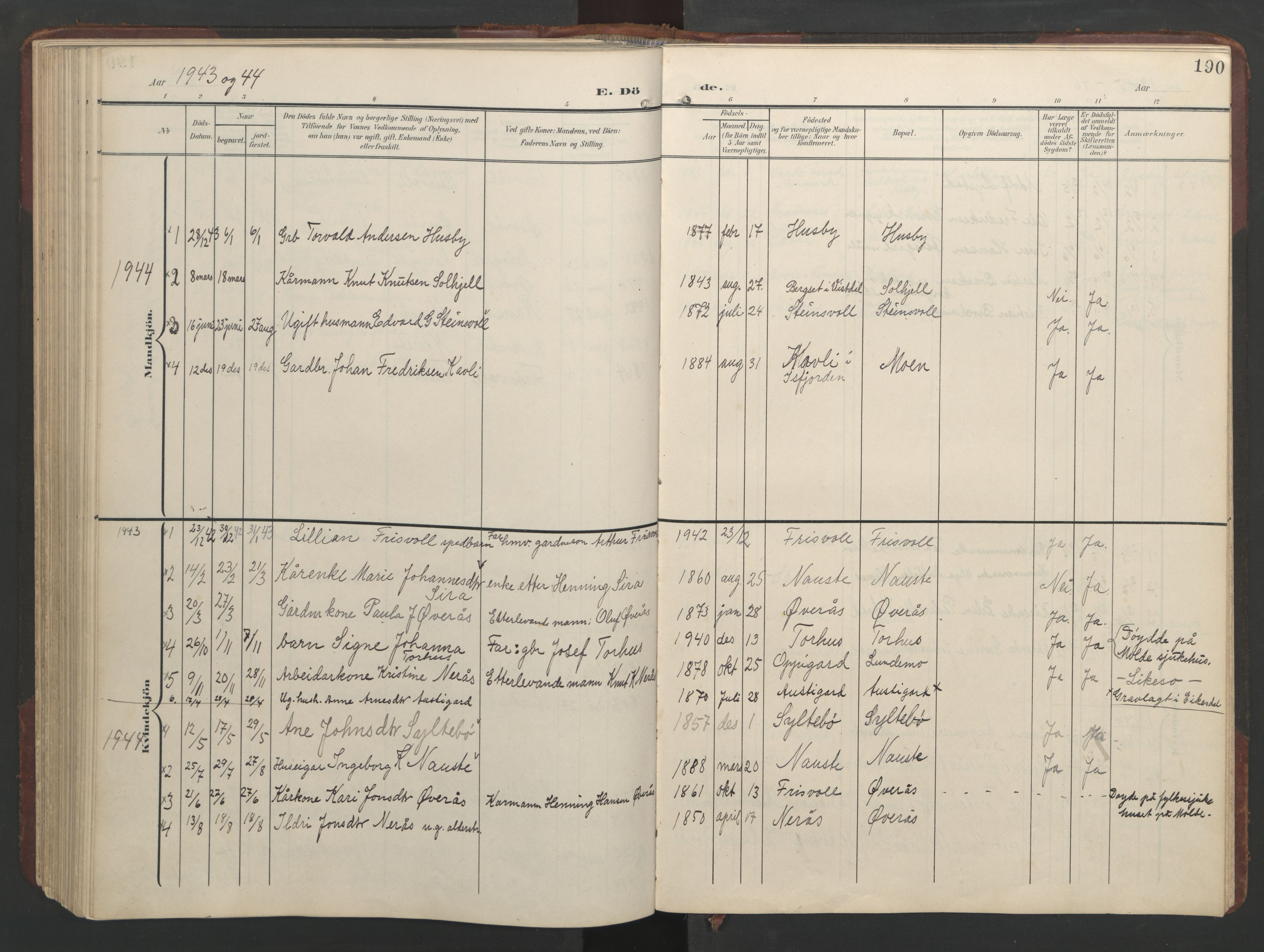 Ministerialprotokoller, klokkerbøker og fødselsregistre - Møre og Romsdal, AV/SAT-A-1454/552/L0639: Parish register (copy) no. 552C02, 1903-1960, p. 190