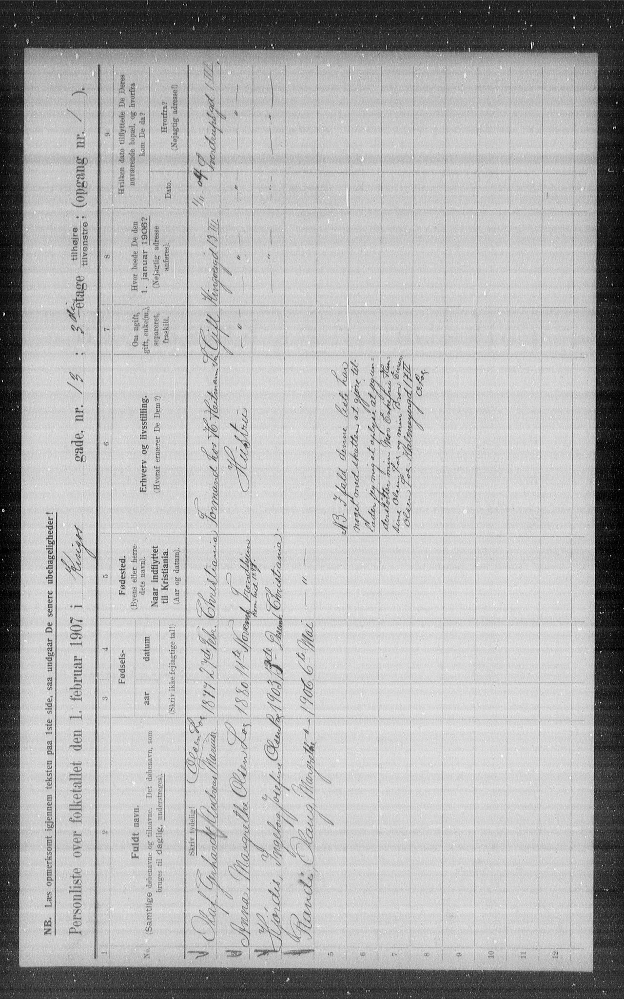 OBA, Municipal Census 1907 for Kristiania, 1907, p. 25318