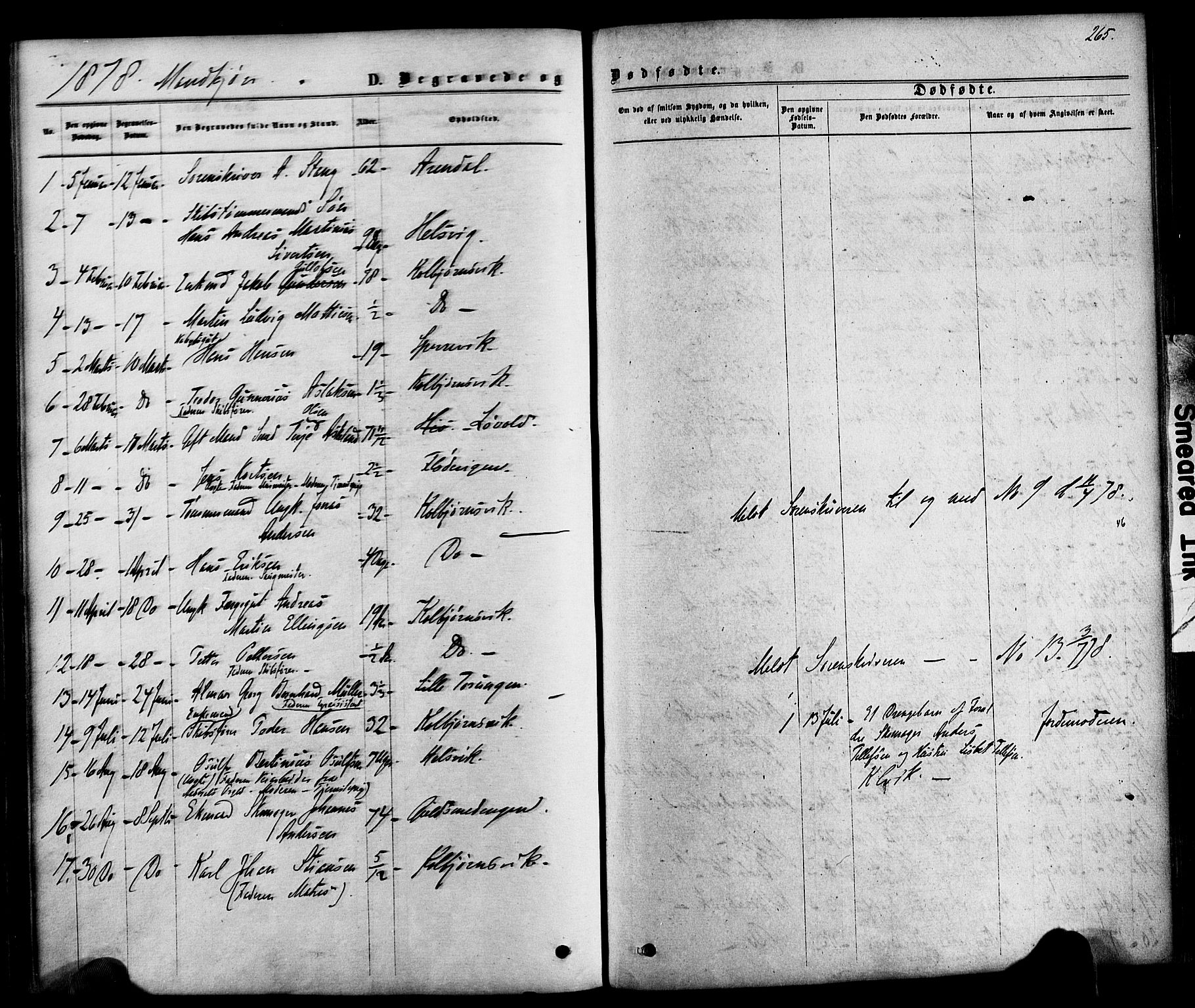 Hisøy sokneprestkontor, SAK/1111-0020/F/Fa/L0002: Parish register (official) no. A 2, 1872-1880, p. 265