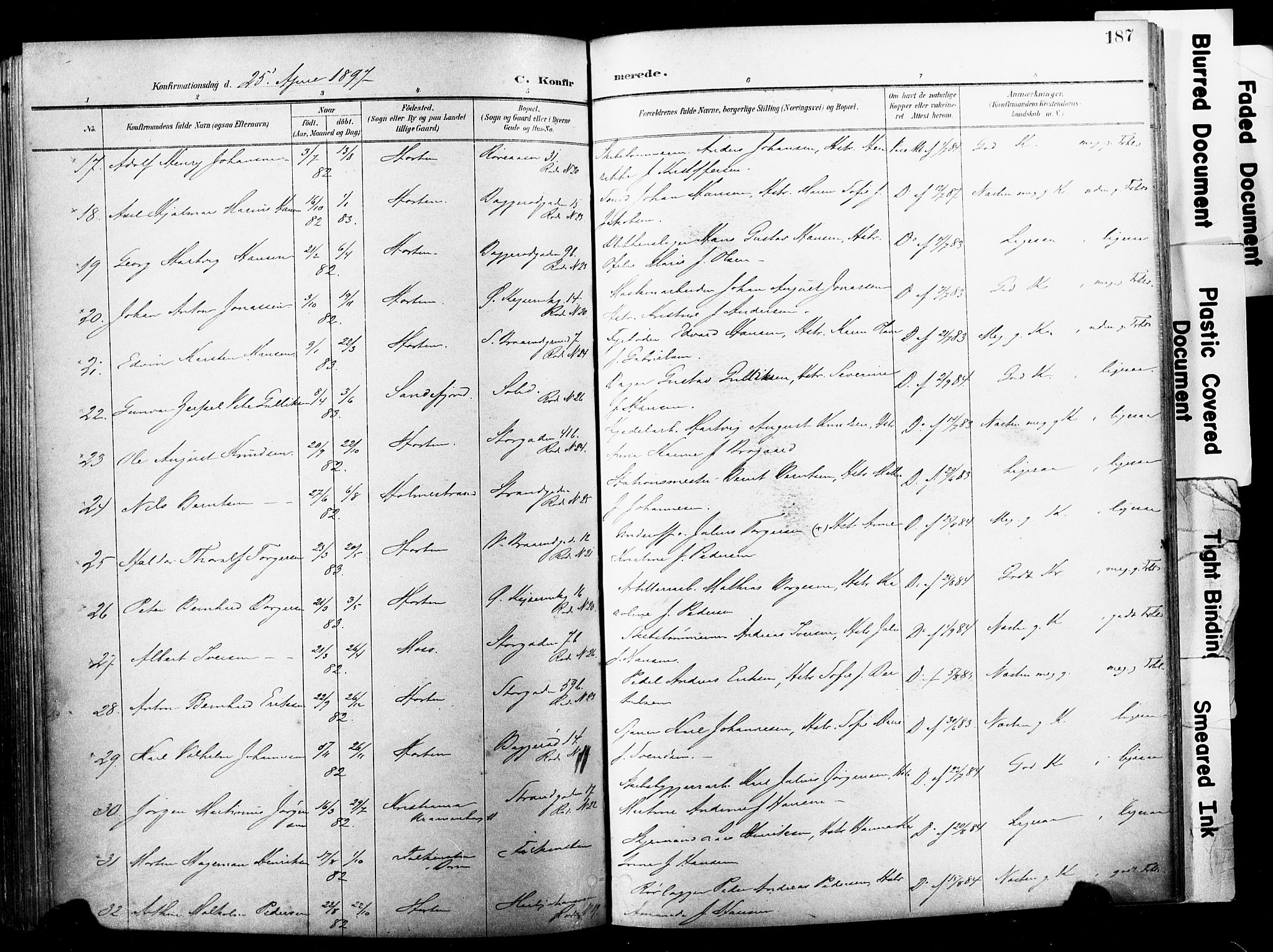 Horten kirkebøker, AV/SAKO-A-348/F/Fa/L0005: Parish register (official) no. 5, 1896-1904, p. 187