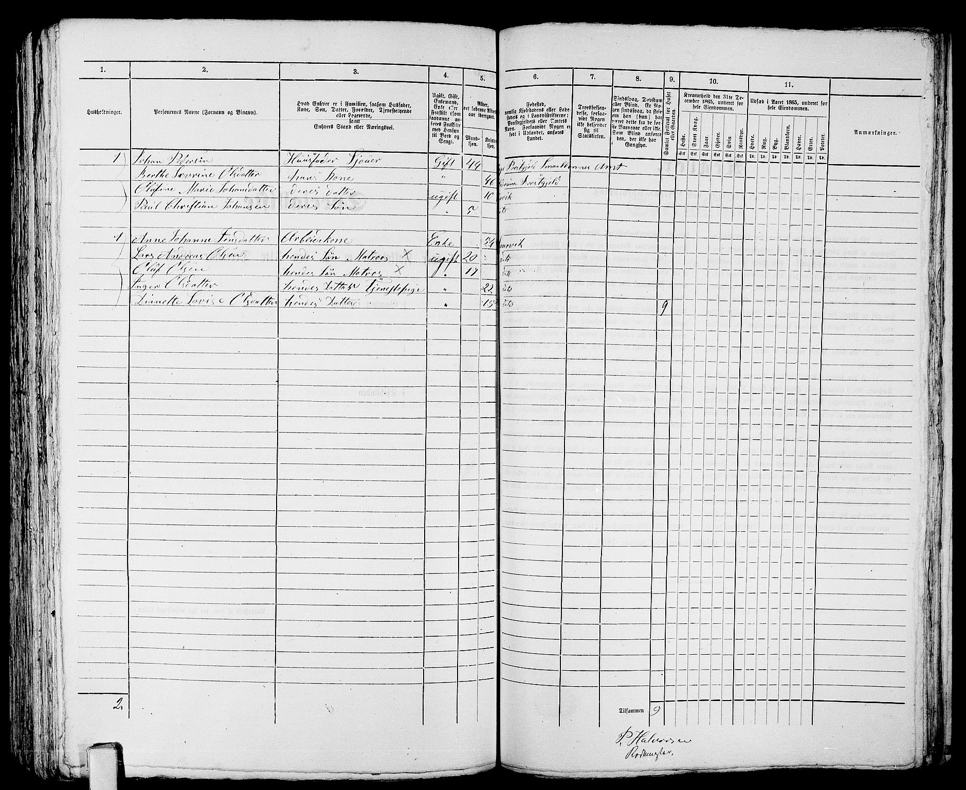 RA, 1865 census for Larvik, 1865, p. 583