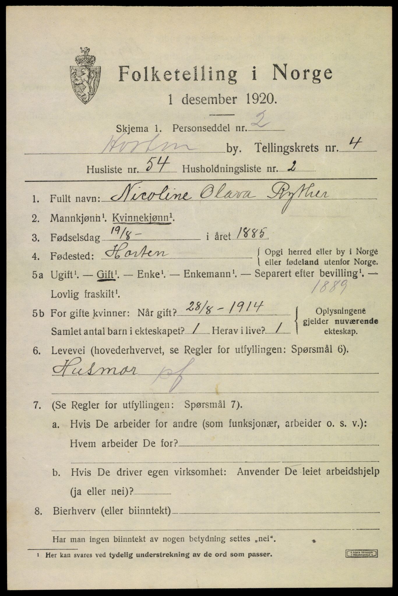 SAKO, 1920 census for Horten, 1920, p. 17205