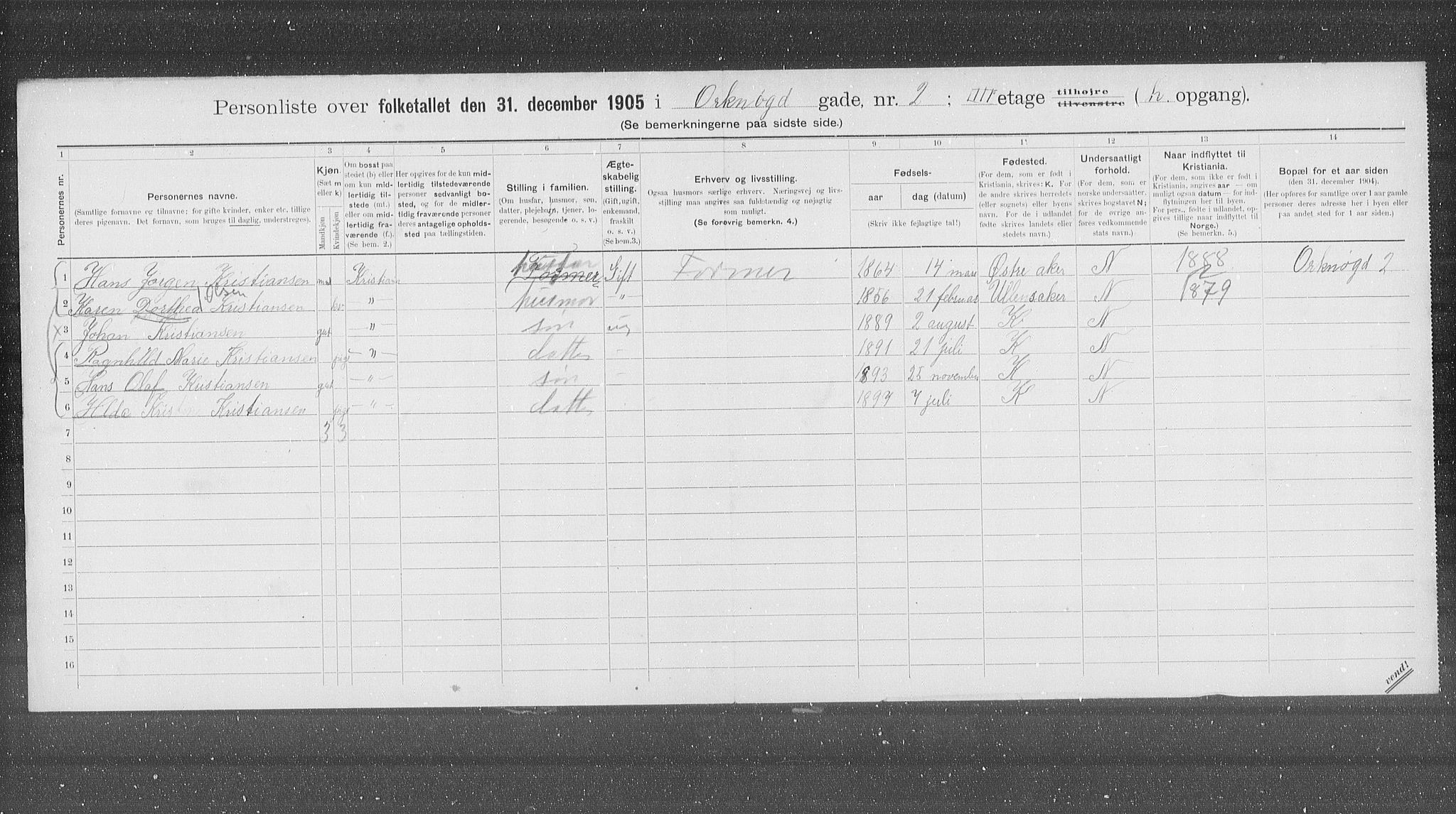 OBA, Municipal Census 1905 for Kristiania, 1905, p. 39917