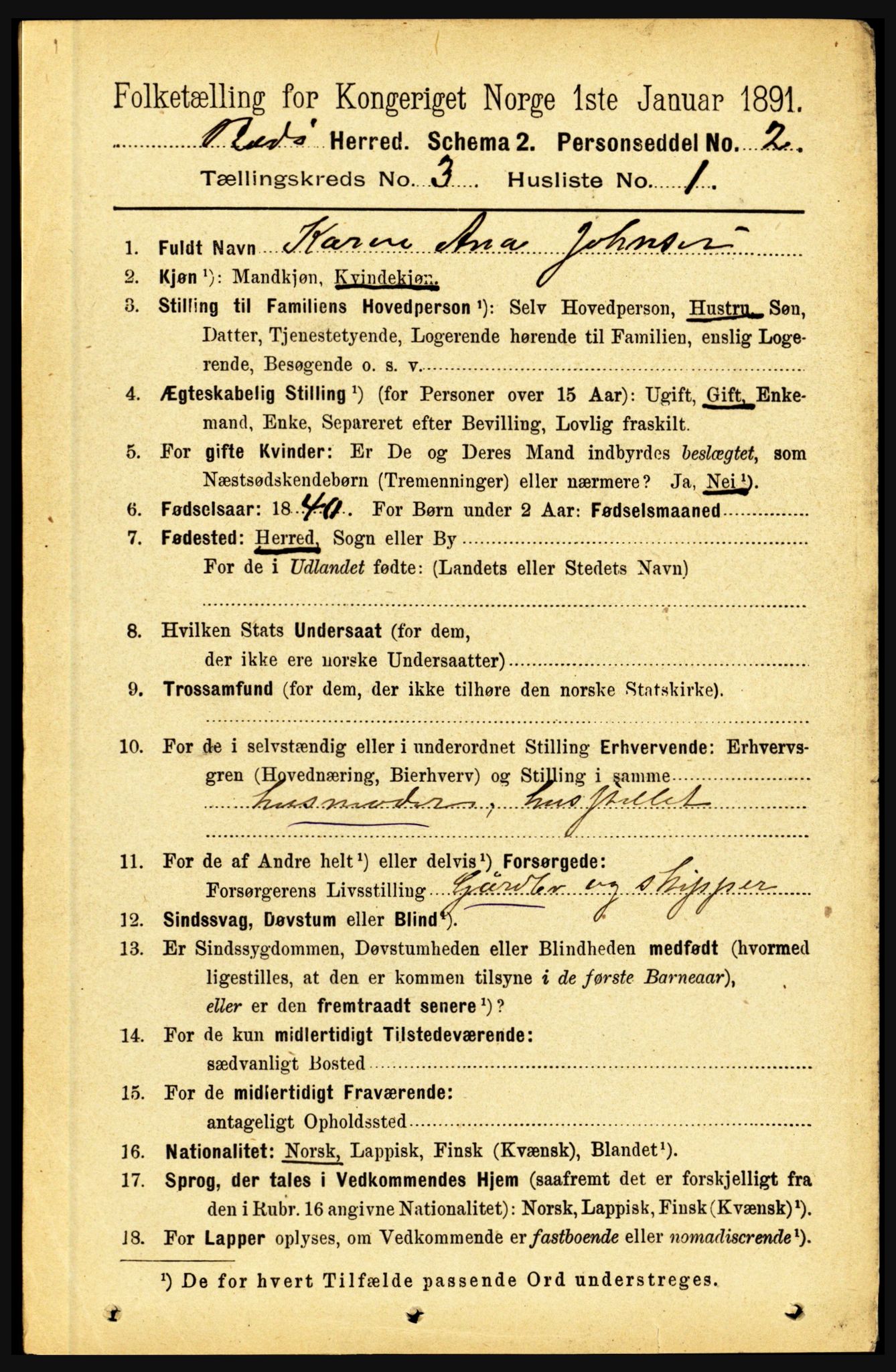 RA, 1891 census for 1843 Bodø, 1891, p. 1585