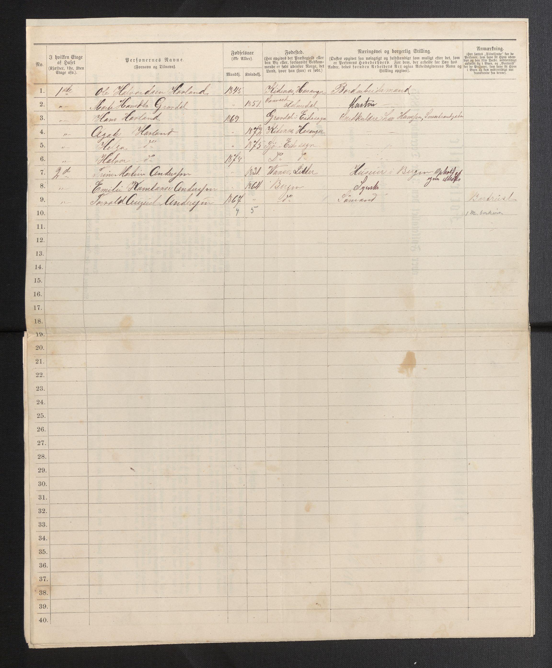 SAB, 1885 census for 1301 Bergen, 1885, p. 4962