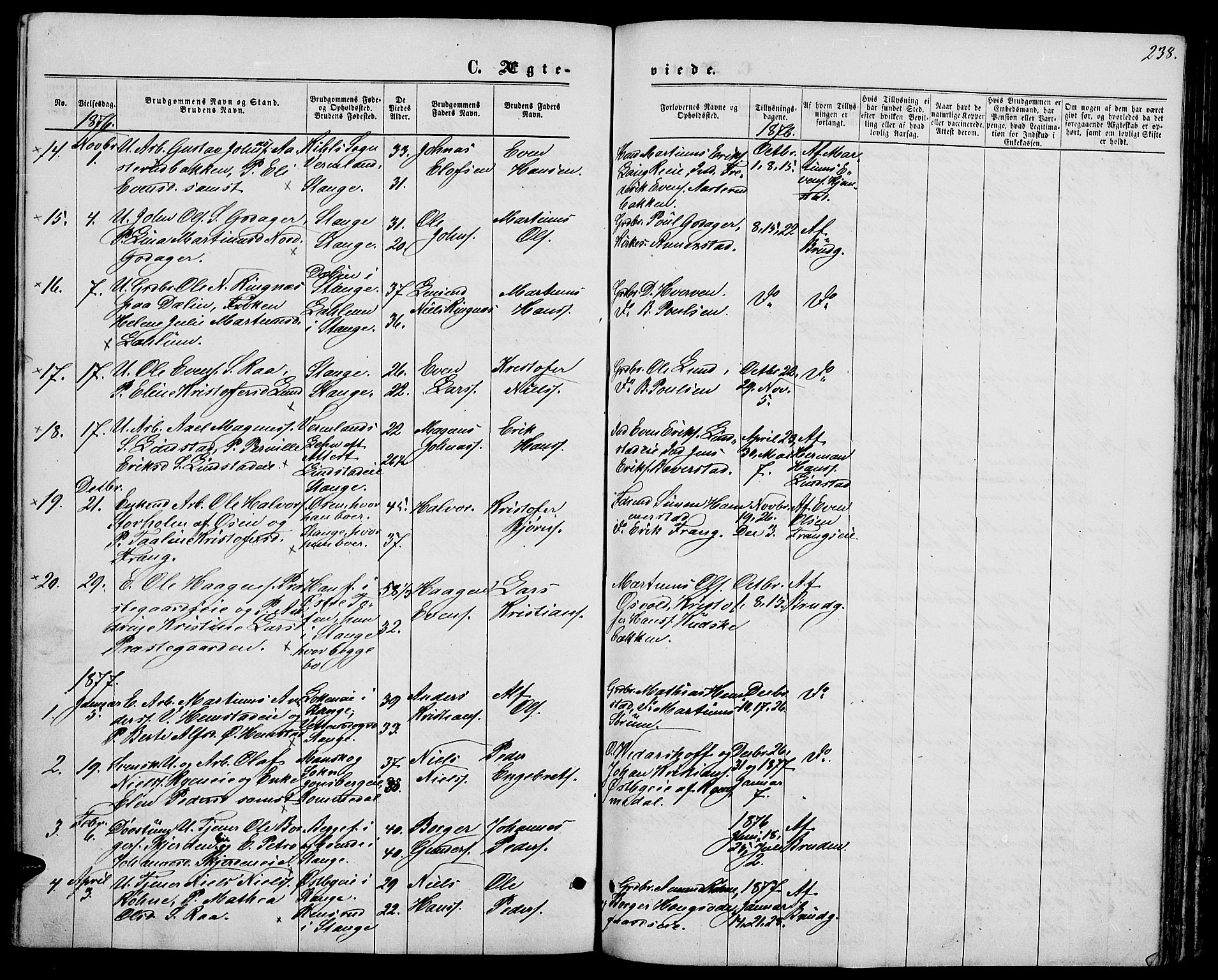 Stange prestekontor, SAH/PREST-002/L/L0006: Parish register (copy) no. 6, 1864-1882, p. 238
