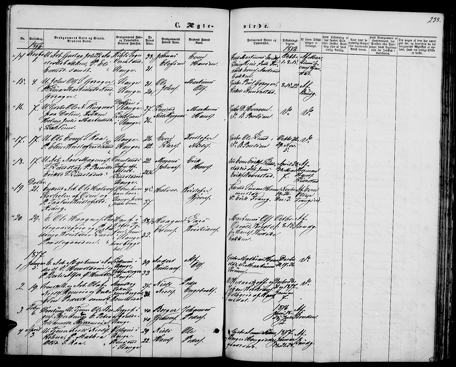 Stange prestekontor, AV/SAH-PREST-002/L/L0006: Parish register (copy) no. 6, 1864-1882, p. 238