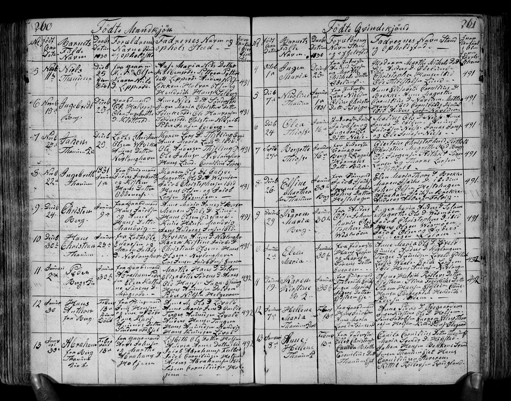 Brunlanes kirkebøker, AV/SAKO-A-342/F/Fa/L0002: Parish register (official) no. I 2, 1802-1834, p. 260-261