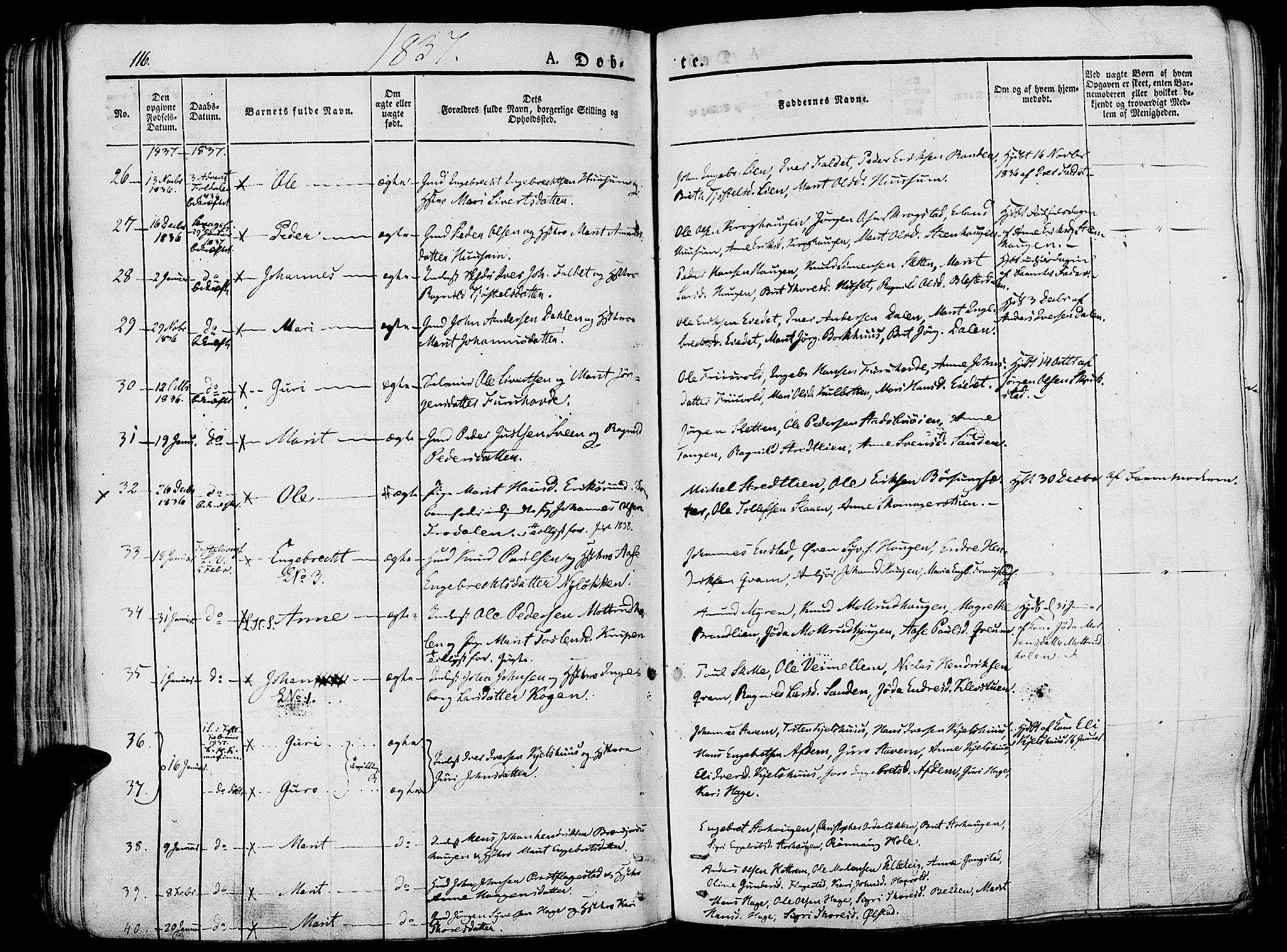 Lesja prestekontor, AV/SAH-PREST-068/H/Ha/Haa/L0005: Parish register (official) no. 5, 1830-1842, p. 116