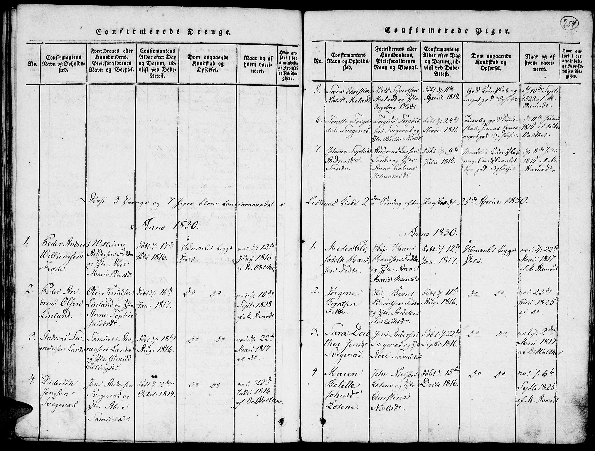 Kvinesdal sokneprestkontor, AV/SAK-1111-0026/F/Fa/Faa/L0001: Parish register (official) no. A 1, 1815-1849, p. 254