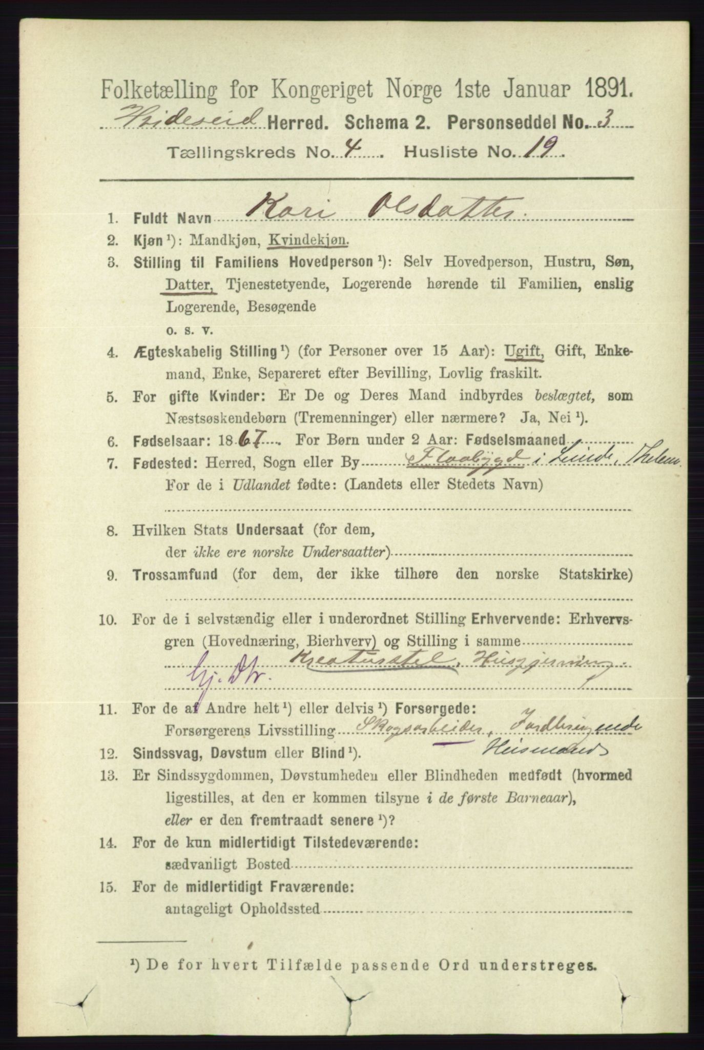 RA, 1891 census for 0829 Kviteseid, 1891, p. 846