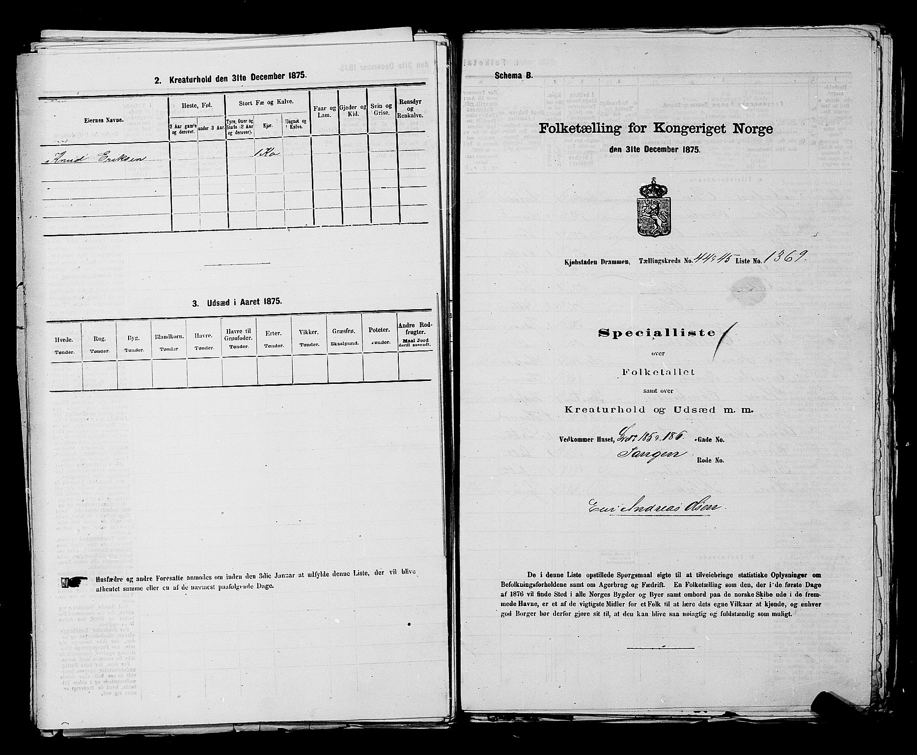 SAKO, 1875 census for 0602 Drammen, 1875, p. 3747
