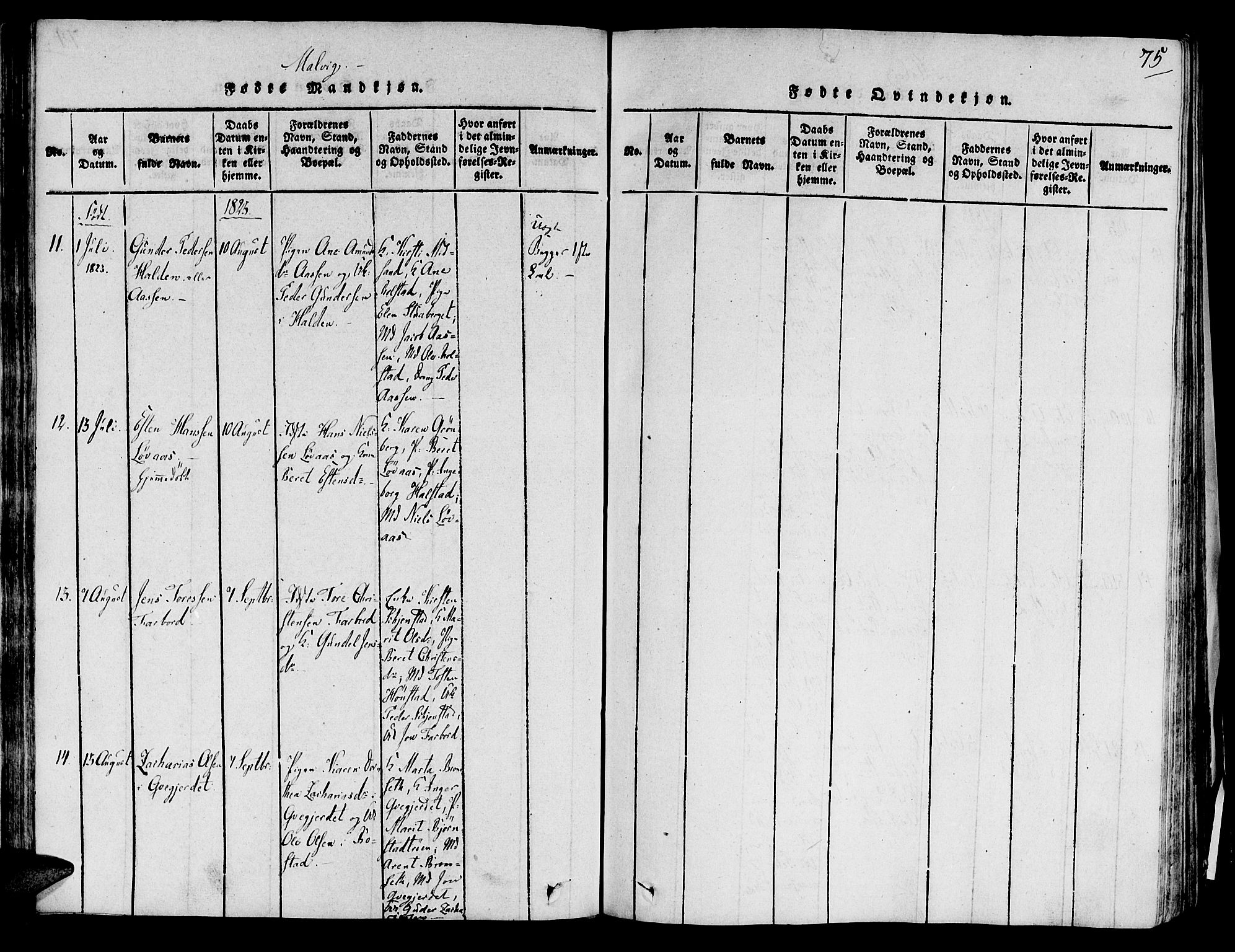Ministerialprotokoller, klokkerbøker og fødselsregistre - Sør-Trøndelag, SAT/A-1456/606/L0284: Parish register (official) no. 606A03 /2, 1819-1823, p. 75