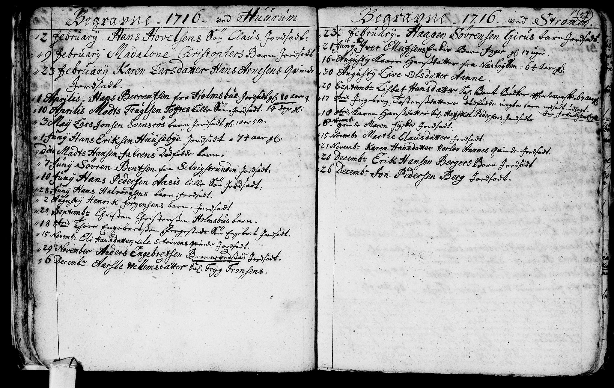 Hurum kirkebøker, AV/SAKO-A-229/F/Fa/L0001: Parish register (official) no. 1, 1715-1732, p. 27