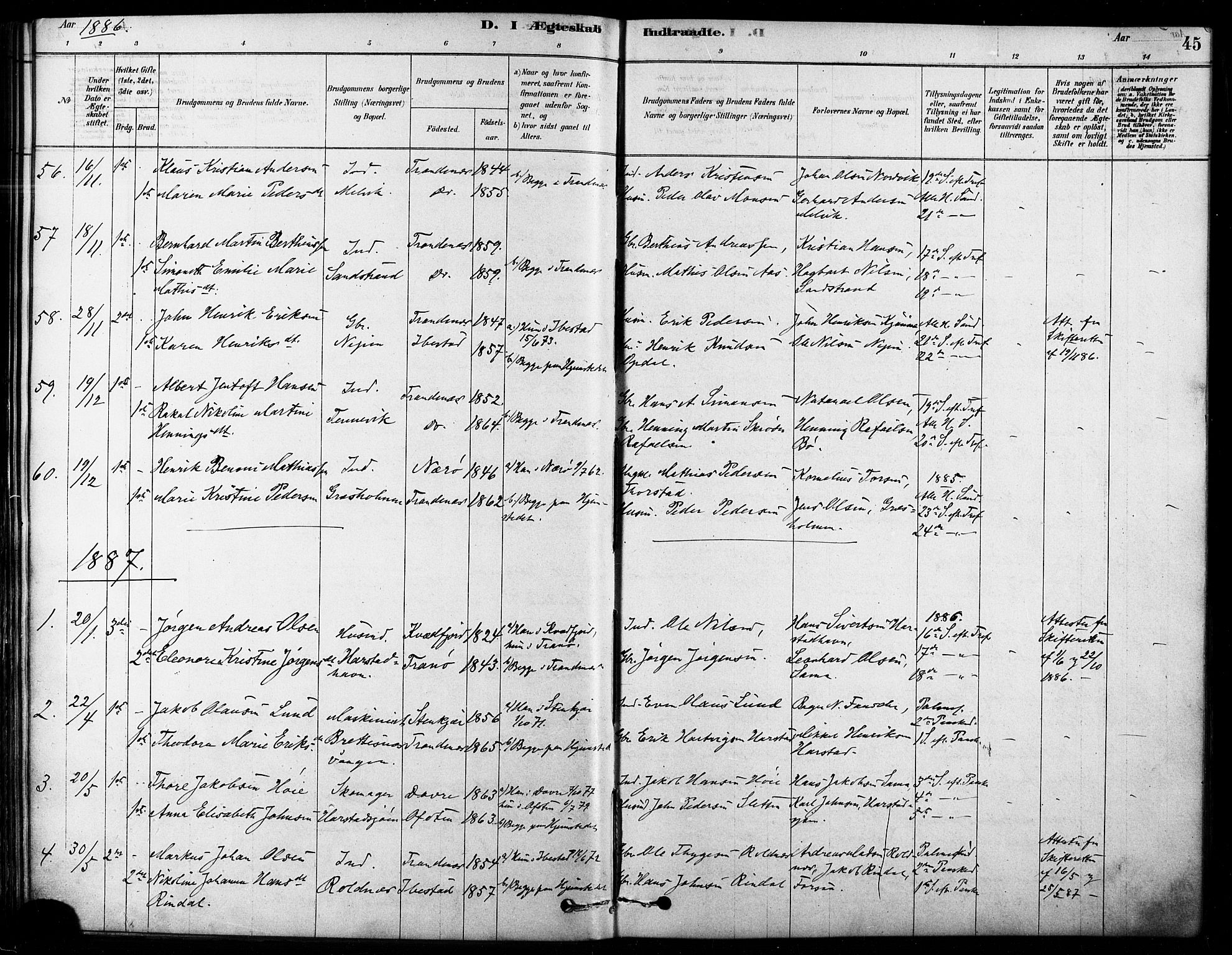 Trondenes sokneprestkontor, SATØ/S-1319/H/Ha/L0015kirke: Parish register (official) no. 15, 1878-1889, p. 45
