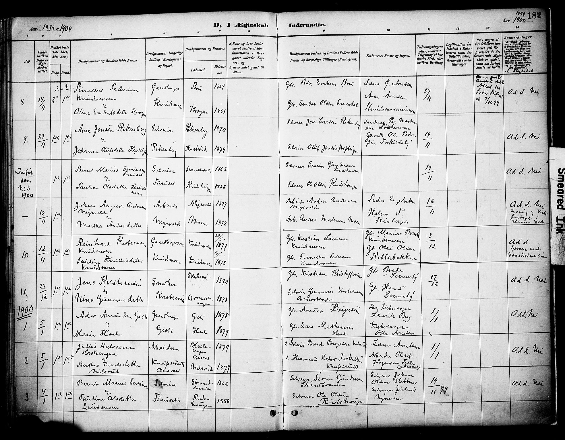 Våler prestekontor, Hedmark, AV/SAH-PREST-040/H/Ha/Haa/L0005: Parish register (official) no. 5, 1887-1905, p. 182